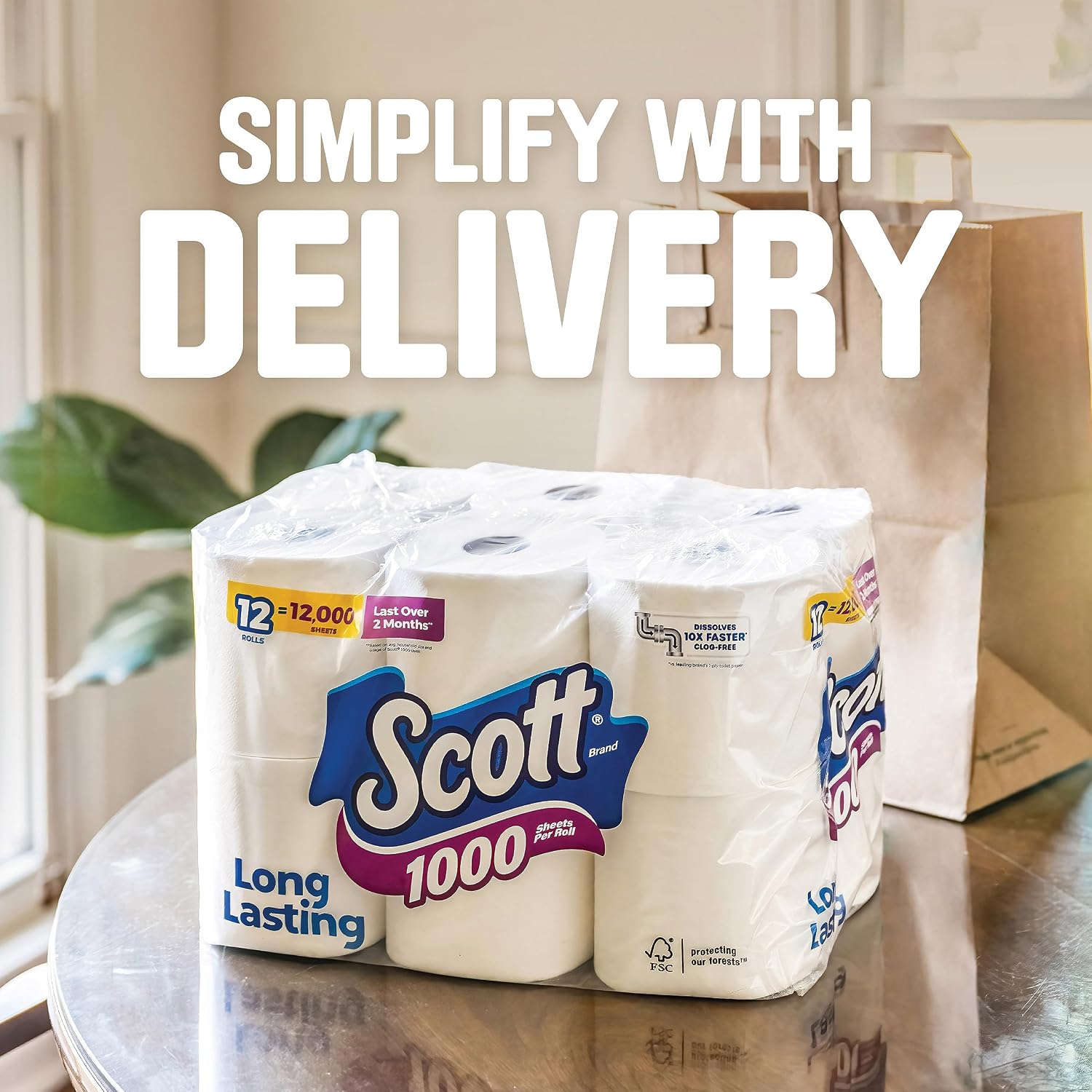 Scott Toilet Paper, 1-Ply, 8 Rolls | Septic-Safe | Pack of 2