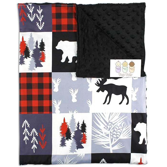 Buy Baby Blanket Minky, Moose, Bear, Deer Heads, Trees and Vines, Red