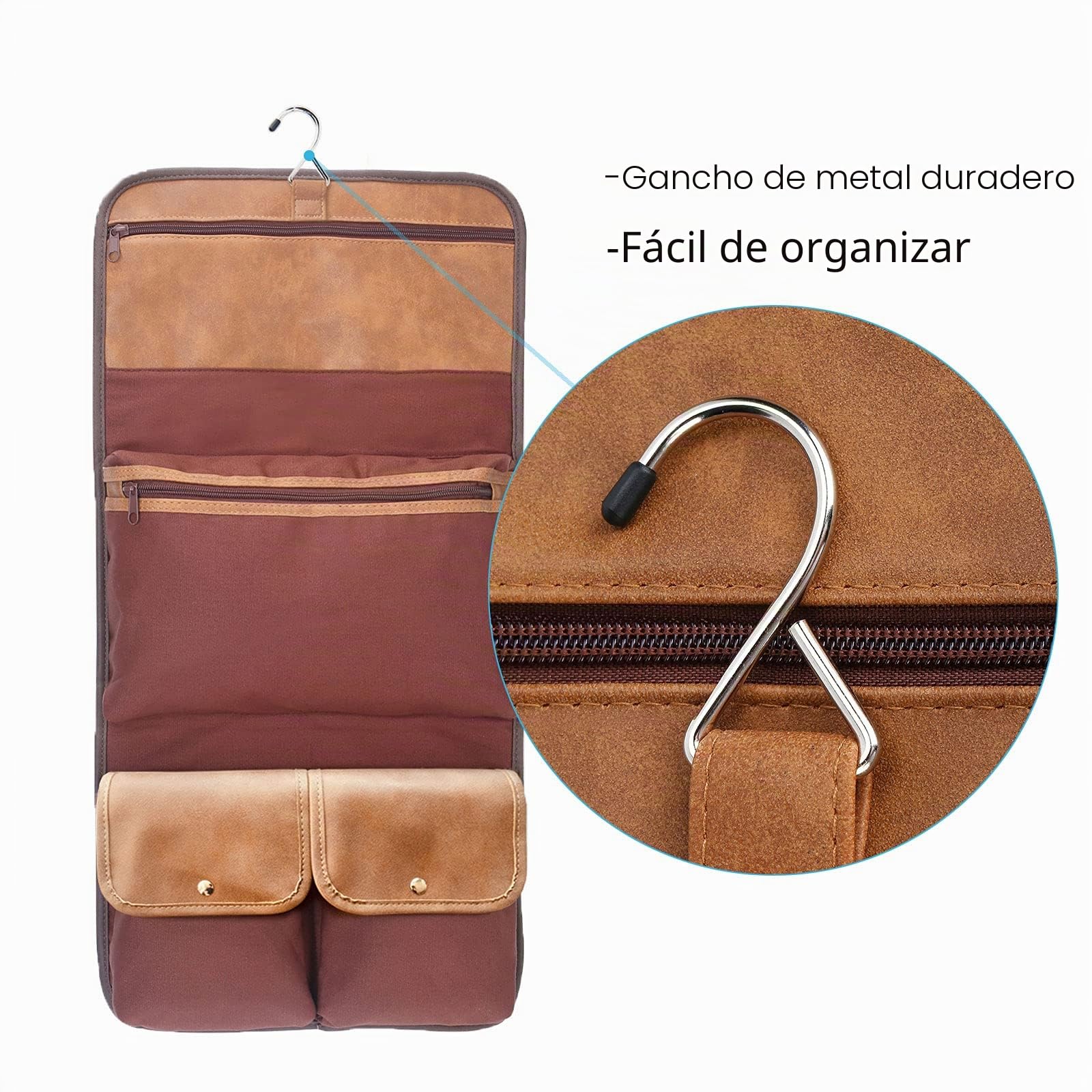 VANCASE - Neceser Colgante para Hombre, de Cuero, Organizador de baño y Ducha, Kit de Accesorios de Maquillaje de Viaje, Gran Regalo, Brown, Estilo Retro, combina con Todo, Encanto Maduro