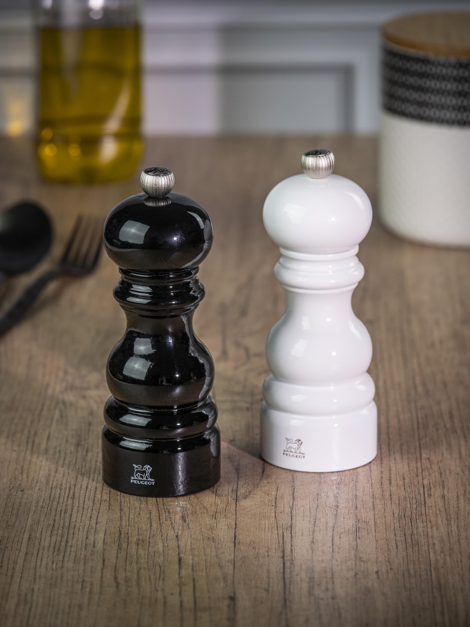 PEUGEOT Duo Paris Moulin à Poivre et Sel 15 cm Bois Revalorisé Noir Blanc