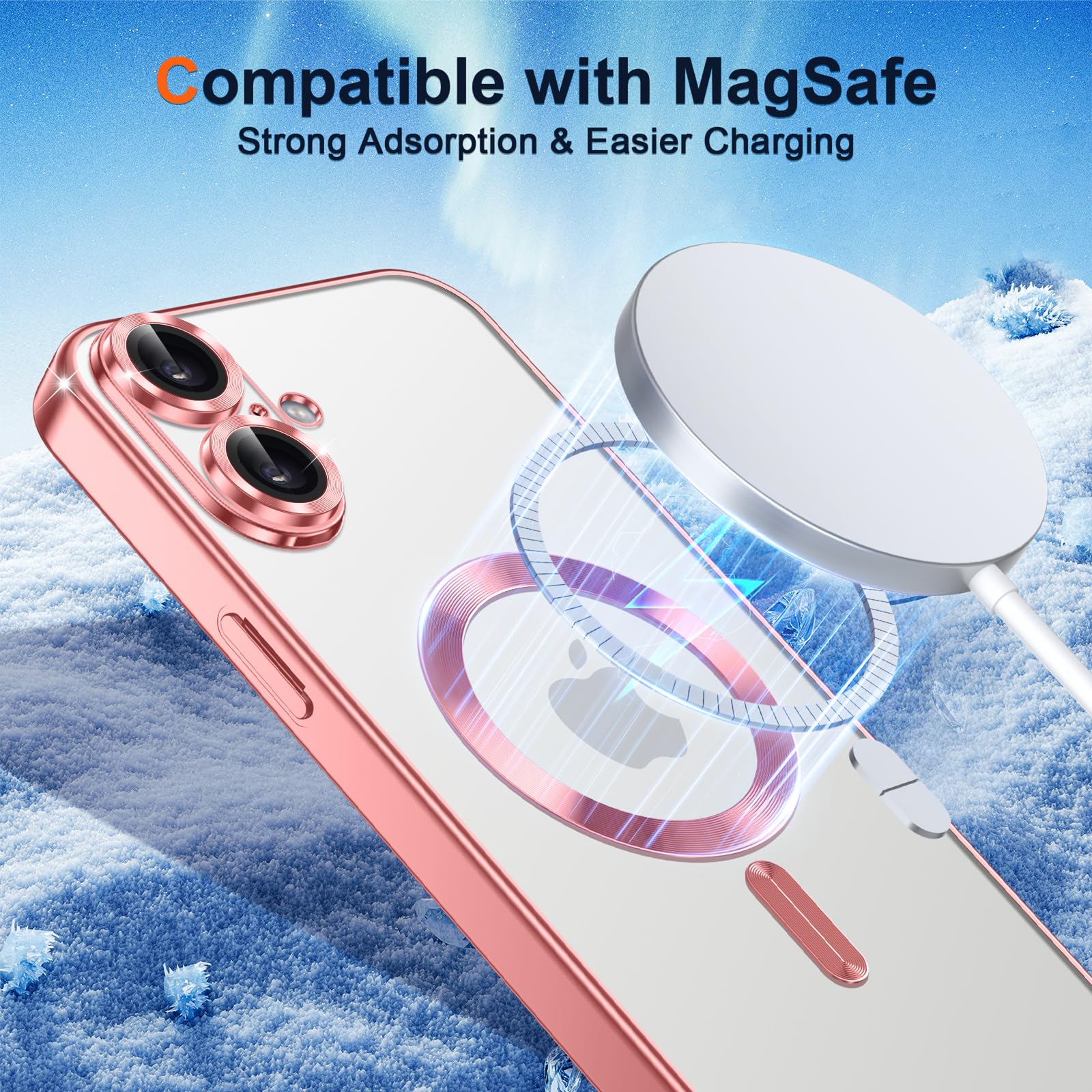 Phoona Pokrowiec na telefon iPhone 17 6,3 cala, obiektyw aparatu pełna ochrona i szkło hartowane 2 × szkło hartowane, kompatybilny z bezprzewodowym ładowaniem MagSafe, ochrona wojskowa, różowy