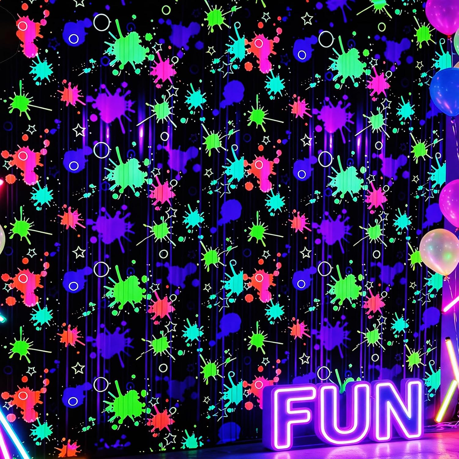 Glow in the Dark Party Supplies Neon Foil Fringe Curtains UV Backdrop