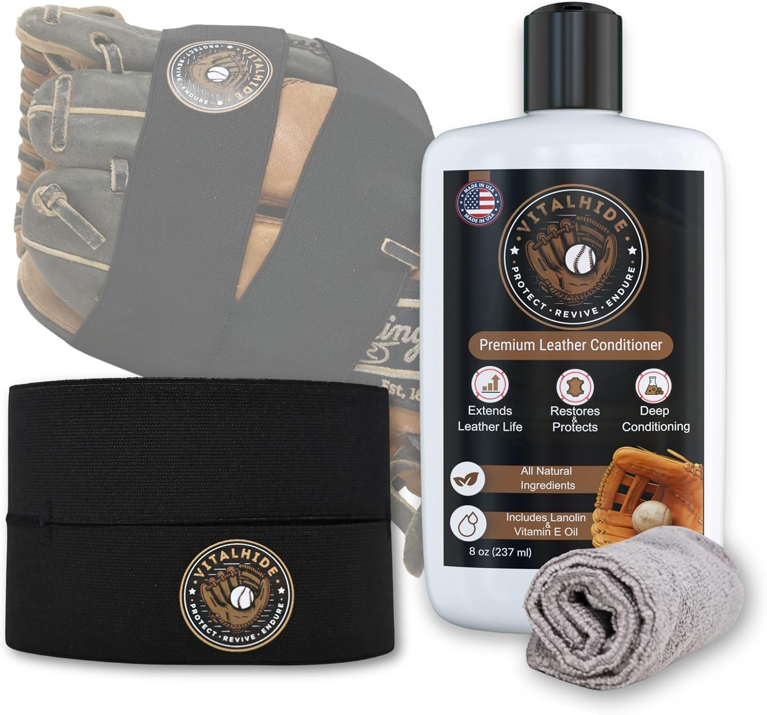 VitalHide 8oz Premium Baseball and Softball Glove Oil Break in Kit, Leather Mitt Conditioner Breakin Kit (Kit)