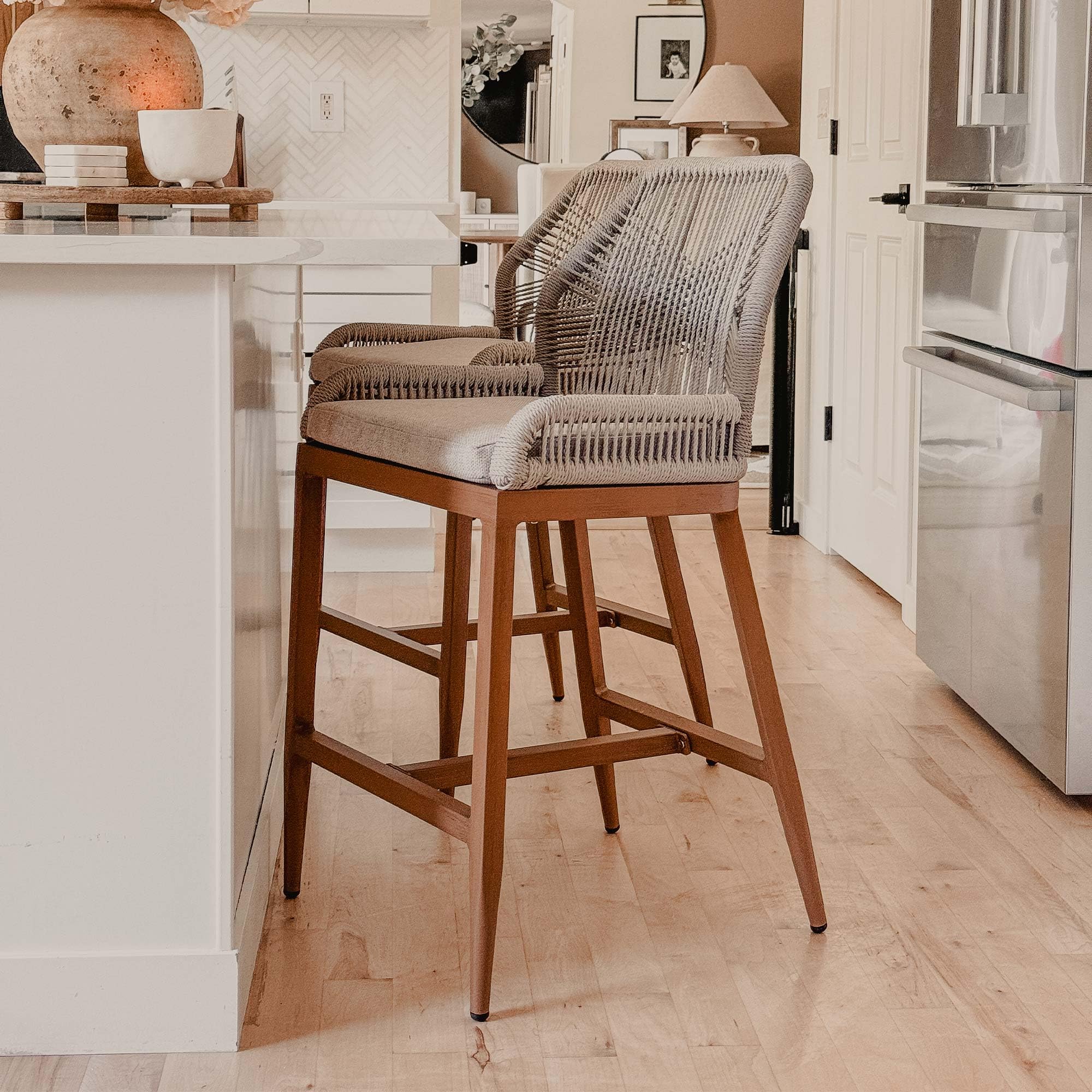 PURPLE LEAF Bar Stools Bar Height Set of 2 Outdoor Barstools with Back Modern Patio Bar Chairs