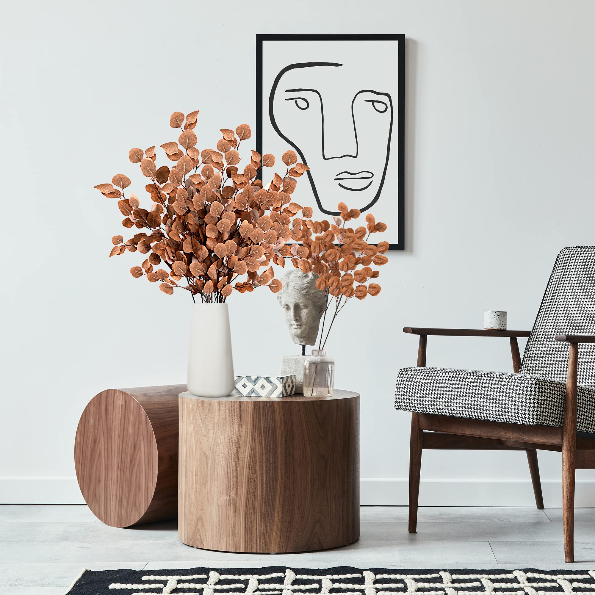 Sggvecsy 6 Stück künstliche Herbst-Eukalyptus-Stiele, lange Silberdollarblätter, Zweige aus Kunstseide für Innenräume, Herbst-Festivals und Thanksgiving-Dekoration (Dunkelbraun)