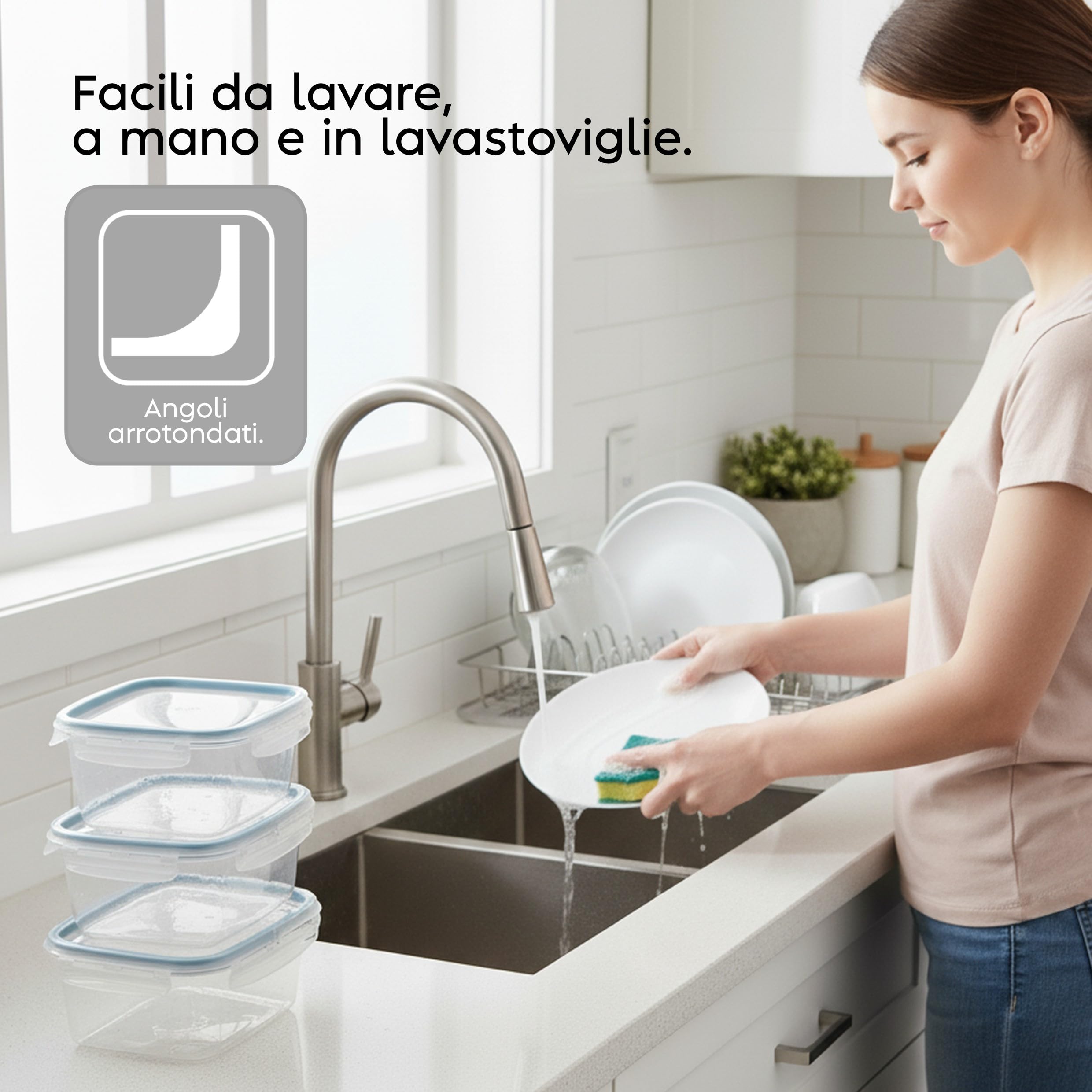 Snips - Set 3 Contenitori per Alimenti 1,2L Trasparenti, Coperchio Salva Freschezza con 4 Chiusure di Sicurezza - Contenitore per Cibi 18,4x14x12 Frigorifero, Microonde e Lavastoviglie, Made in Italy