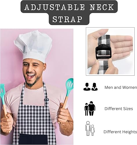 Miniatura 3 de Delantal de chef de cocina con 2 bolsillos de algodón con correas ajustables, bordado de restaurante, pintura artesanal, 28 x 35 pulgadas, paquete