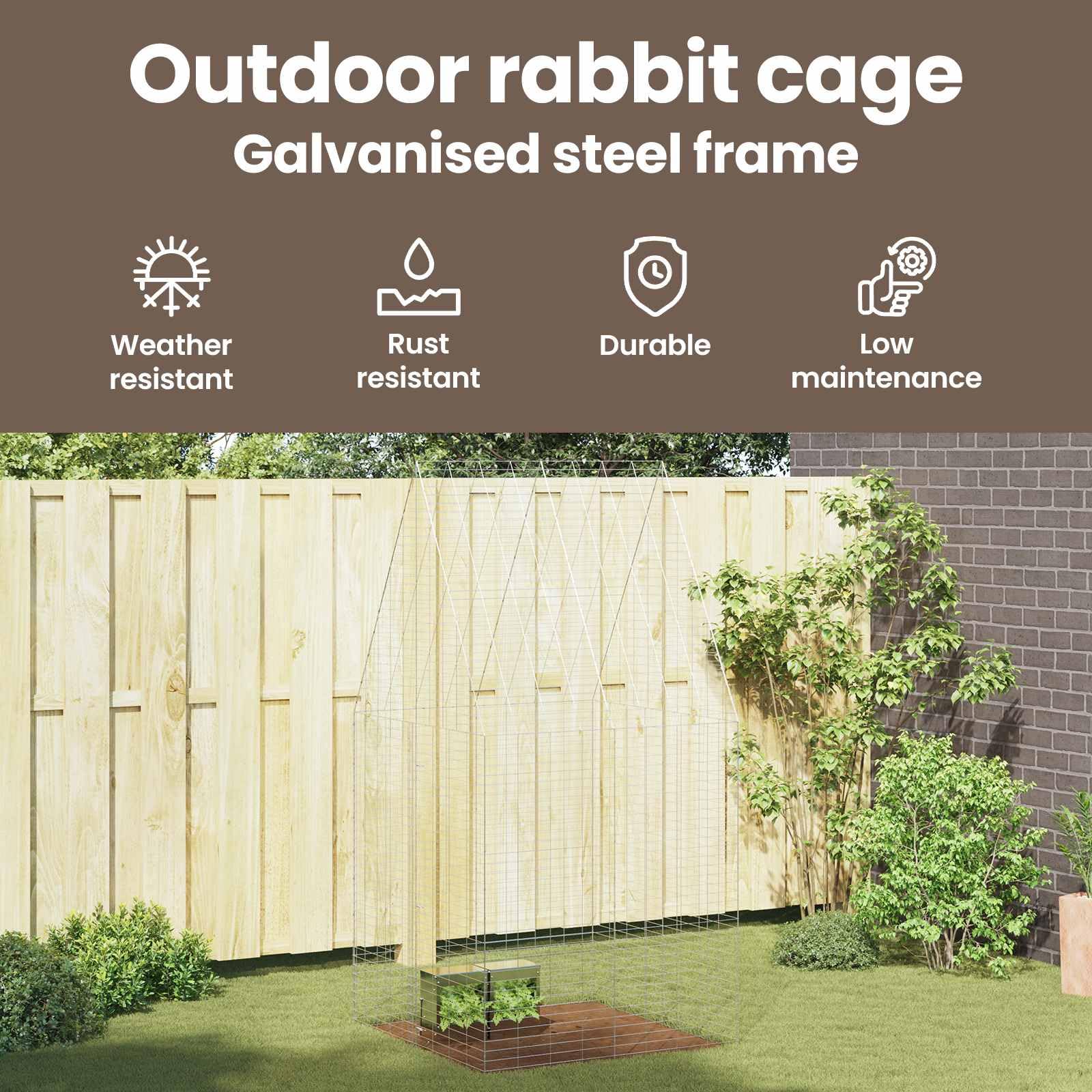 vidaXL Gabbia per Conigli Argento 100 x 100 x 210 cm Acciaio zincato, Casa per animali da giardino e terrazzo, gabbia resistente, riparo esterno, habitat in acciaio, impermeabile
