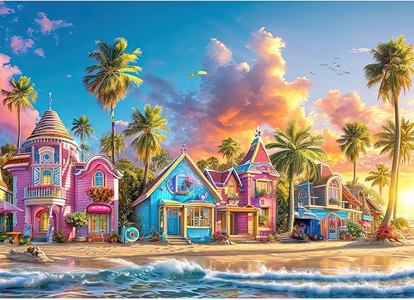 Chalzidar Romantic Beach Jigsaw Puzzles for Adults 1000 Pieces, Interlock Perfectly Letter on Back No Dust, Difficult Puzzle Home Decor Birthday Party Gift Toy, 1:1 Poster 1000 Puzzles