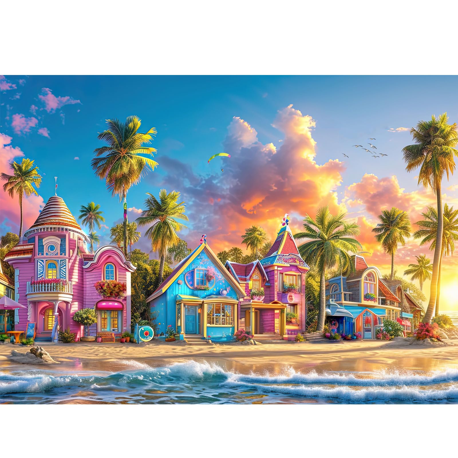 Romantic Beach Jigsaw Puzzles for Adults 1000 Pieces, Interlock Perfectly Letter on Back No Dust, Difficult Puzzle Home Decor Birthday Party Gift Toy, 1:1 Poster 1000 Puzzles