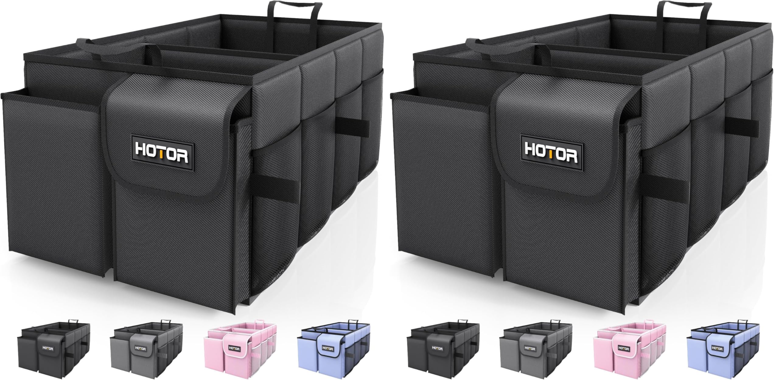 HOTOR Trunk Organizer - Car Organizer, Foldable Trunk organizer for SUVs &amp; Sedans, Sturdy Car Organization for Car Accessories, Tools, Sundries, Black, 2 Compartments, 21.3"×12.6"×10.6" (Pack of 2)