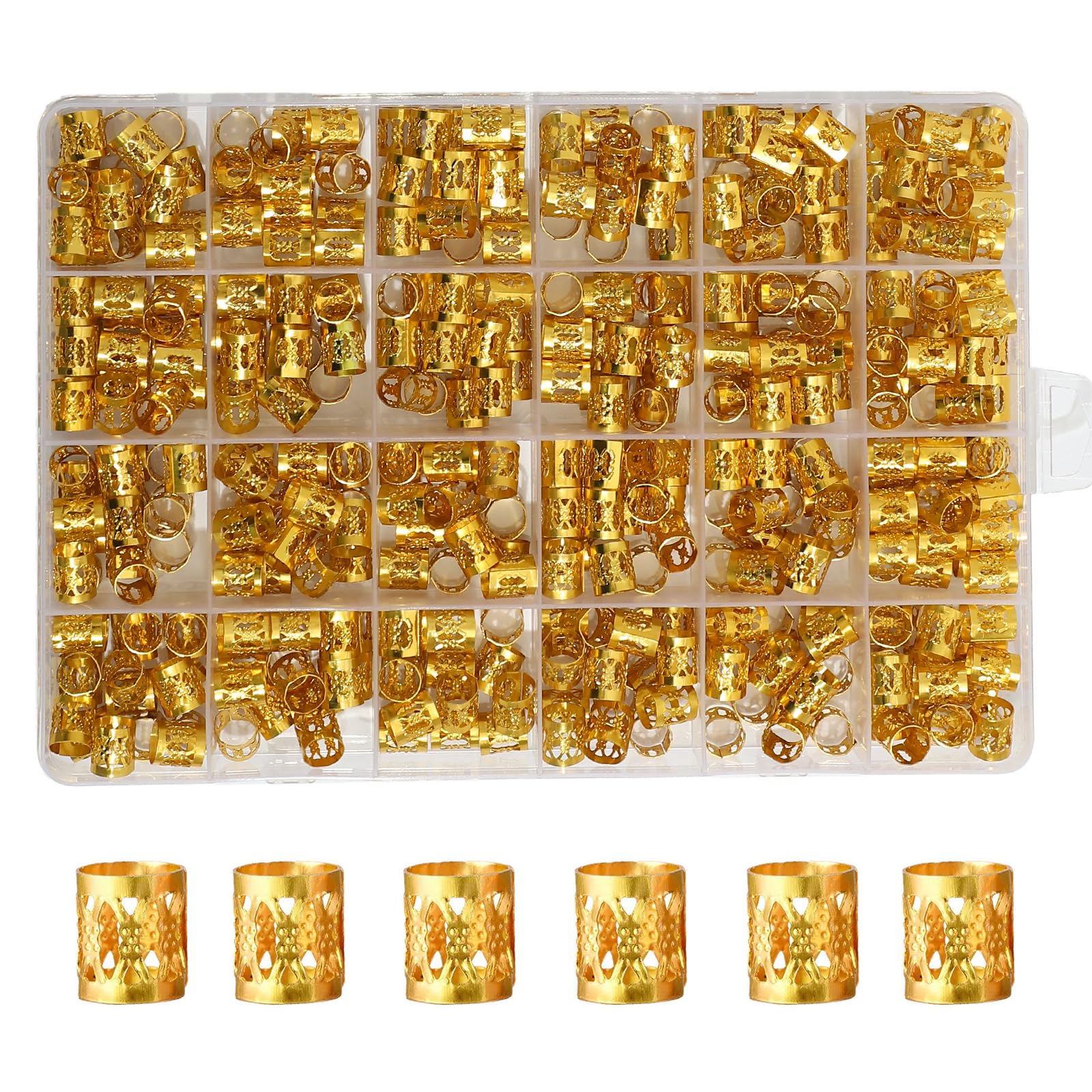 loceast 400PCS Gold Hair Clips Hair Jewelry Aluminum Dreadlocks Metal Cuffs For Hair Braids Hair Accessories, Adjustable Metal Cuffs Braiding Hair