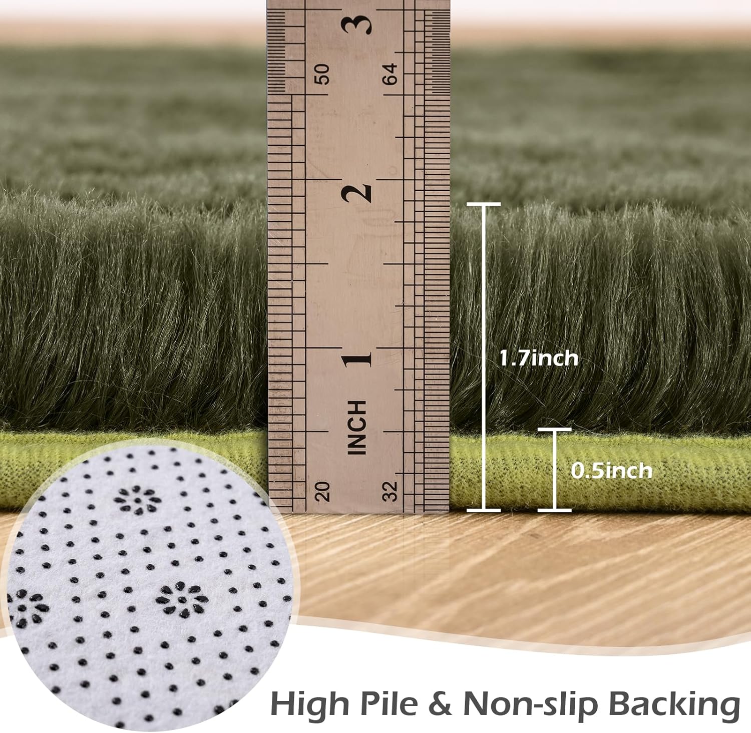 Przemy Fluffy Runner Rug for Bedroom Living Room, 2x6 Feet Olive Green Shag Area Rugs, Soft Fuzzy Carpet for Bedside Nursery Kids Room College Dorm, Plush Throw Rug for Home Decor