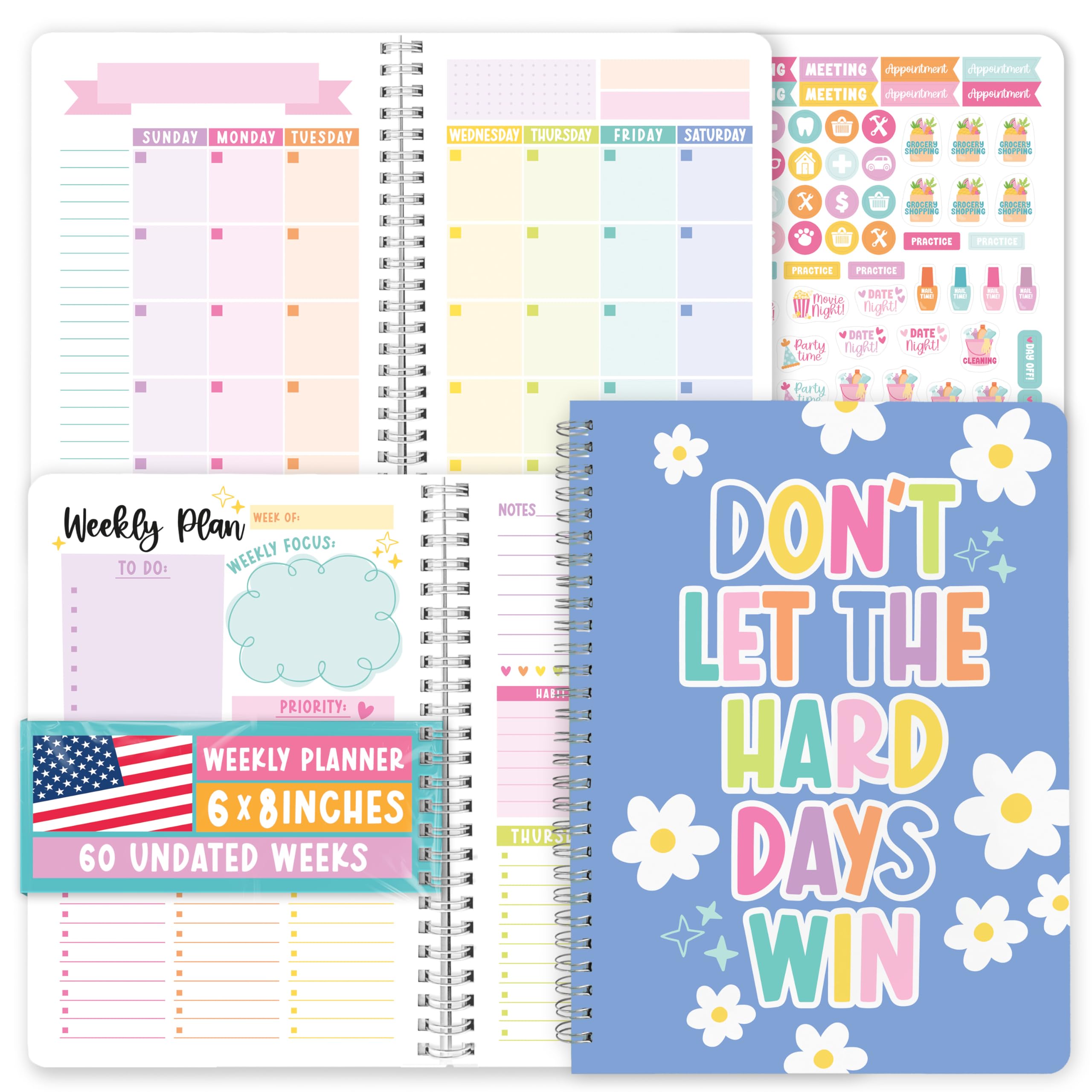 Spiral Weekly Planner Undated - Undated Weekly Planner Habit Tracker, Habit Tracker Notebook, Monthly Goal Planners, Agenda Notebook For Work, Doodle To Do List Notebooks — image 1