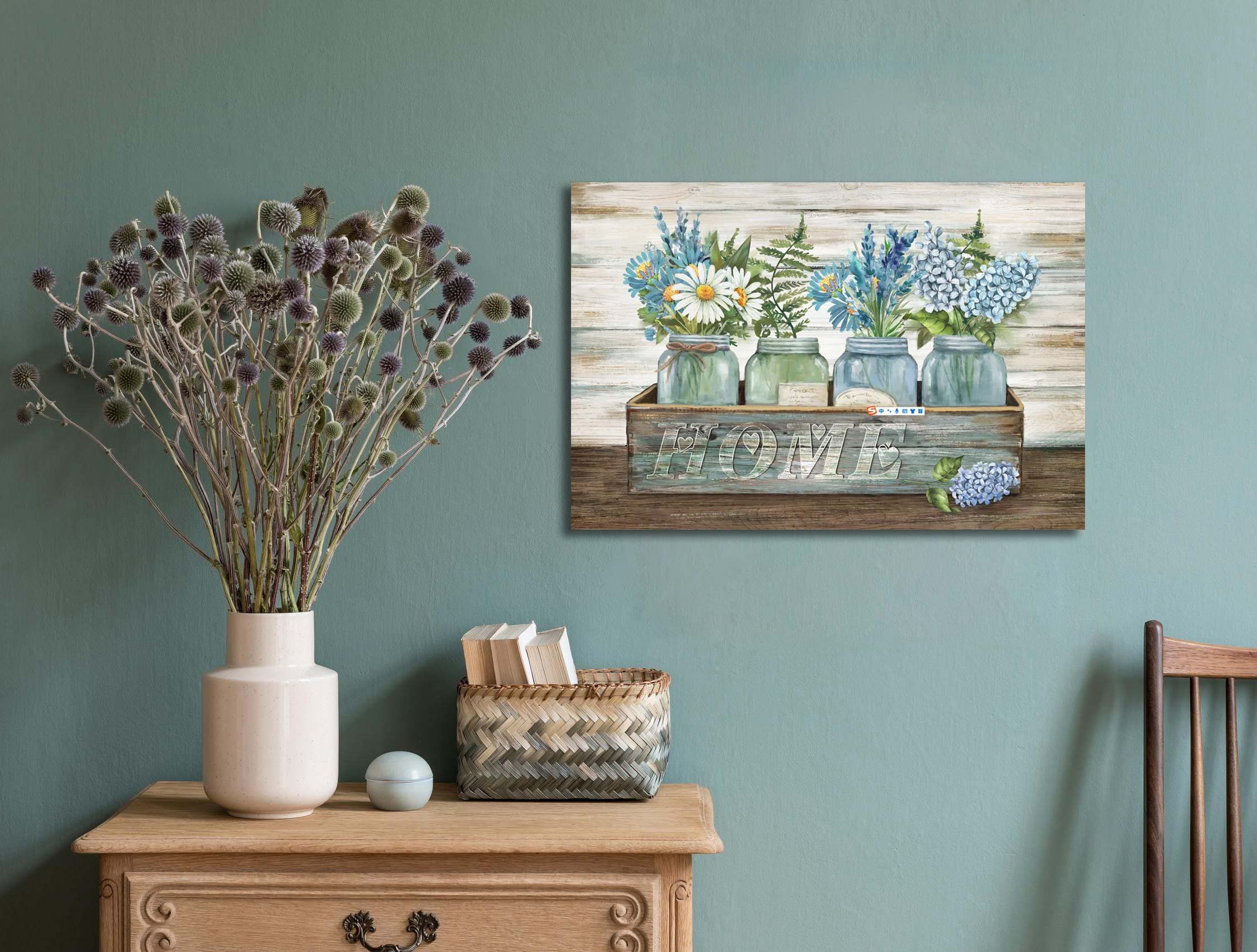 Blue Floral Bouquets Rustic Flowers Wall Art Home Decor Canvas Pictures Print for Bathroom Bedroom Living Room Dining