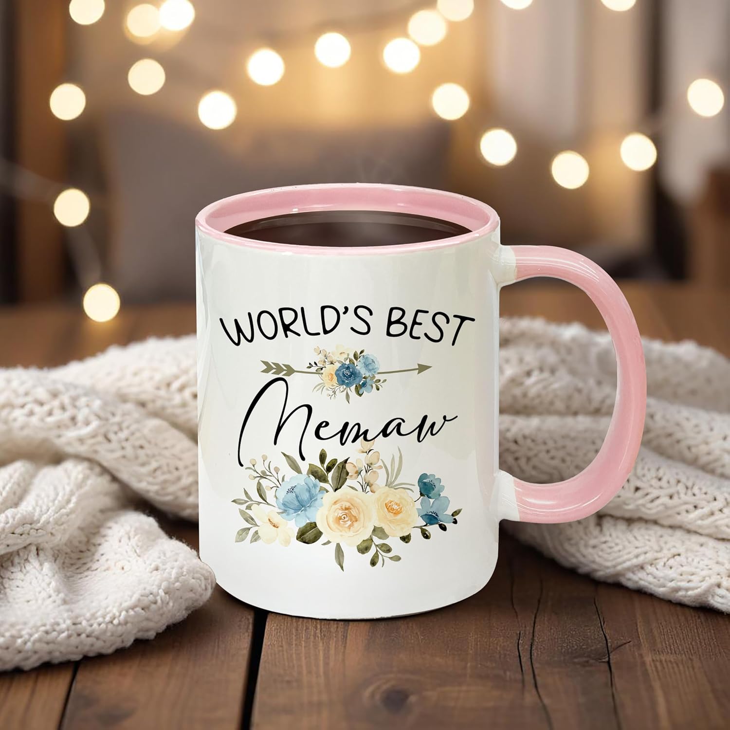 World's Best Memaw Coffee Mugs, Floral Grandma Gifts Coffee Tea Cup, Memaw Gifts For Christmas Mothers Day From Granddaughter Grandkids Grandson Pink Ceramic Coffee Mug 11oz - Image 3