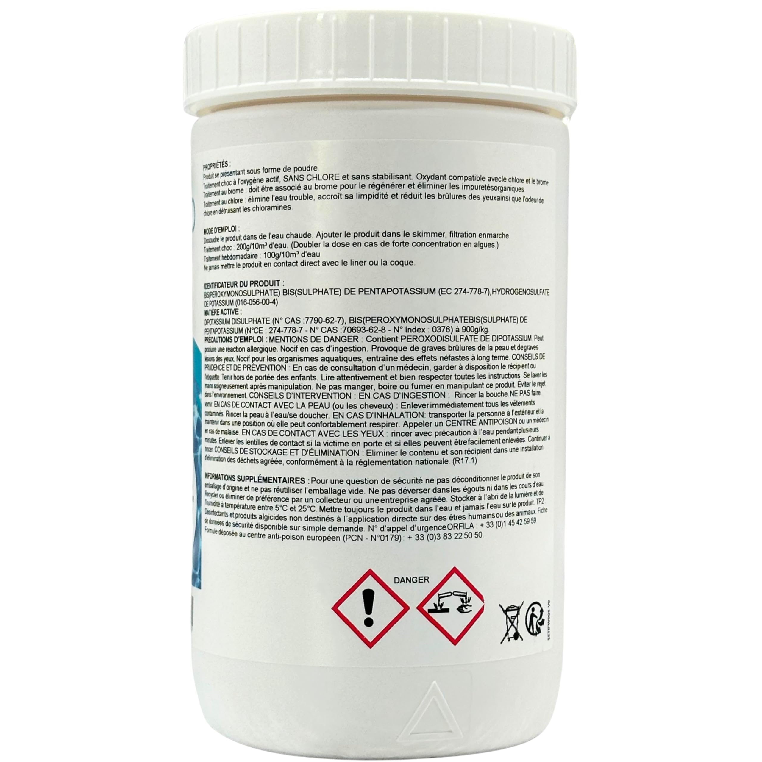 Oxygène Actif Poudre 1KG – Traitement Choc sans Chlore pour Spa et Piscine | Clarifie l’Eau et Réduit Les Odeurs | Compatible Chlore et Brome | Conditionné en France