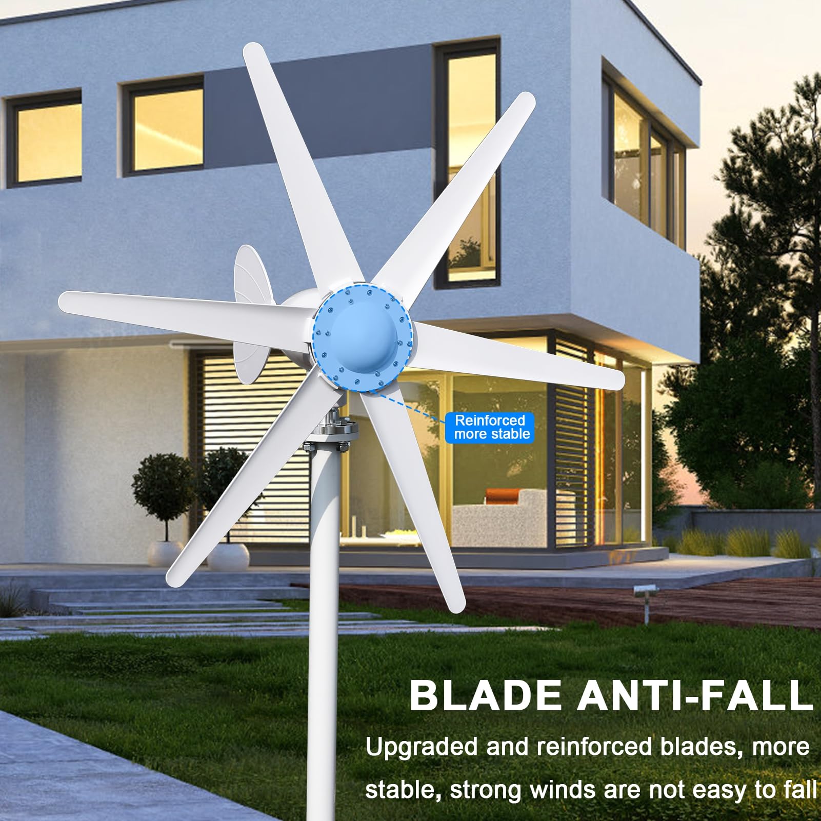 Windturbine, 800 W, 6 Flügel, Haus-Windgenerator mit Controller | Windkraftanlage 800 W für Haus, Bauernhof, Wohnmobil oder Boot. Start bei 1 m/s, 6 Nylonflügel, leise und langlebig, weiß
