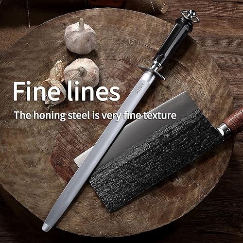 Miniatura 3 de Afiladores profesionales de acero para afilar cuchillos de 12 pulgadas, varilla de afilado de alto carbono, líneas finas, alta dureza, afilado de