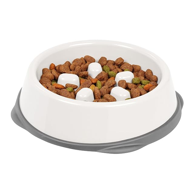 IRIS USA - Cuenco de alimentación Lenta para Mascotas con hocico Corto, Color Blanco/Gris, pequeño