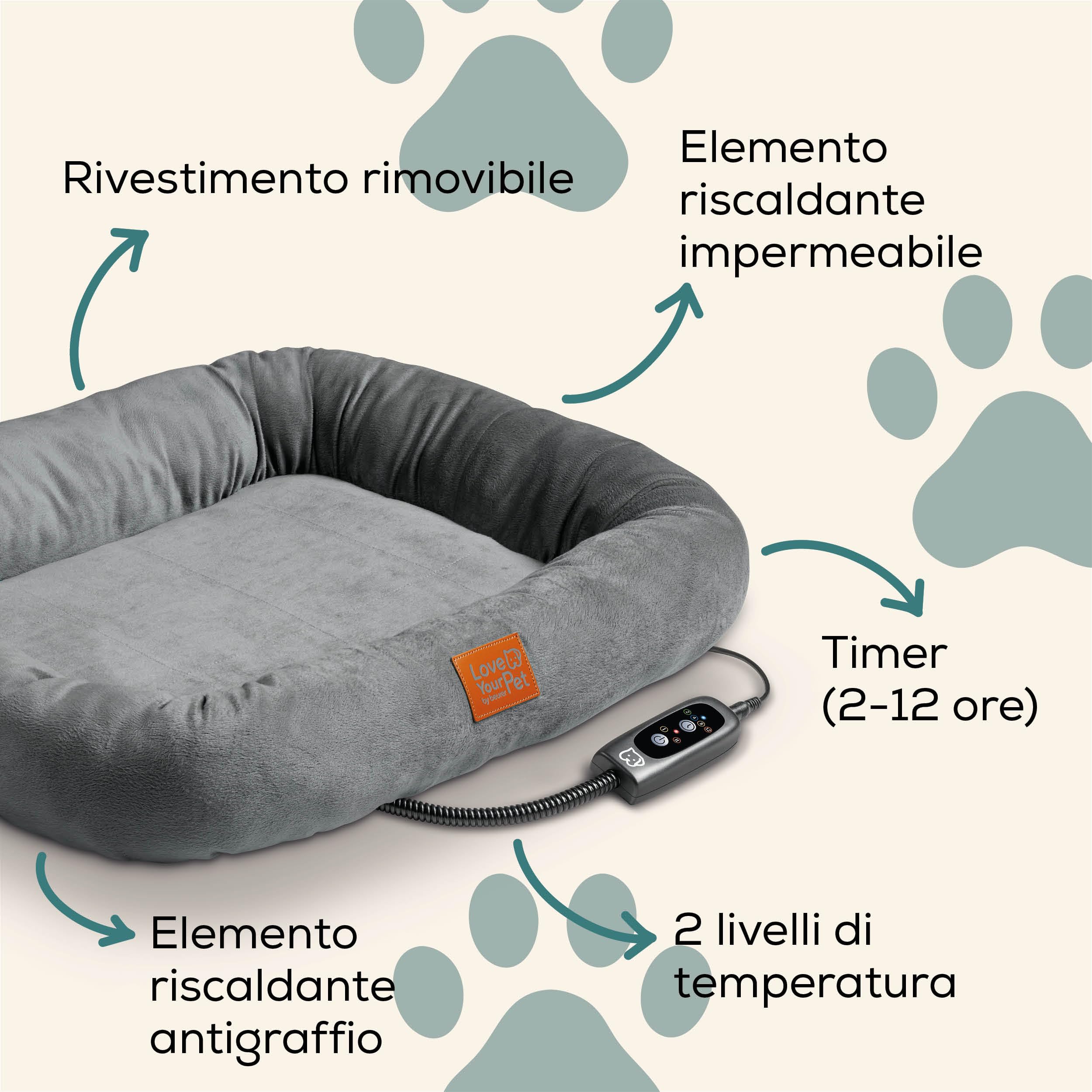 Beurer Love Your Pet Cuccia Termica "Kira" per Animali, Cuccia Riscaldante per Cani e Gatti con Timer e 2 Livelli di Calore, Sfoderabile, Lavabile, Impermeabile, Antigraffio e Sicura 58x50 cm