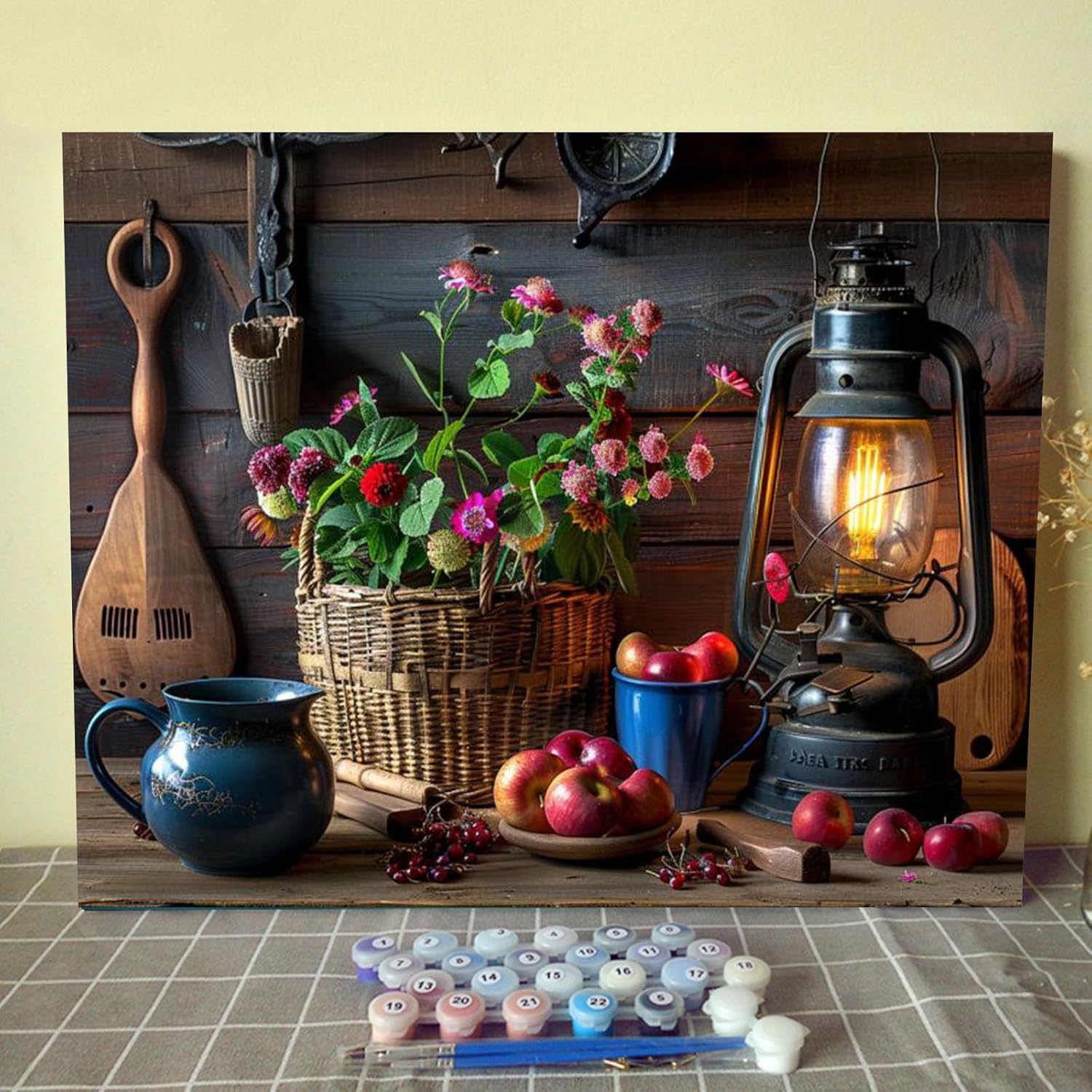 Paint by Numbers Kits for Adults Rustic Style DIY Oil Painting Kits on Canvas with Paint Brushes and Acrylic Pigment Wheat Oil Lamps Watercolor Paint Home Wall Decor Artwork 16x20 Inch (Manual Frame)