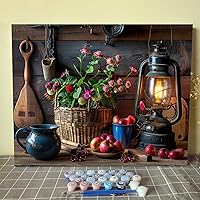 Vista 12 de Kits de pintura por números para adultos principiantes, pintura al óleo sobre lienzo de 16 x 20 pulgadas, lámpara de flores y óleo, pigmento