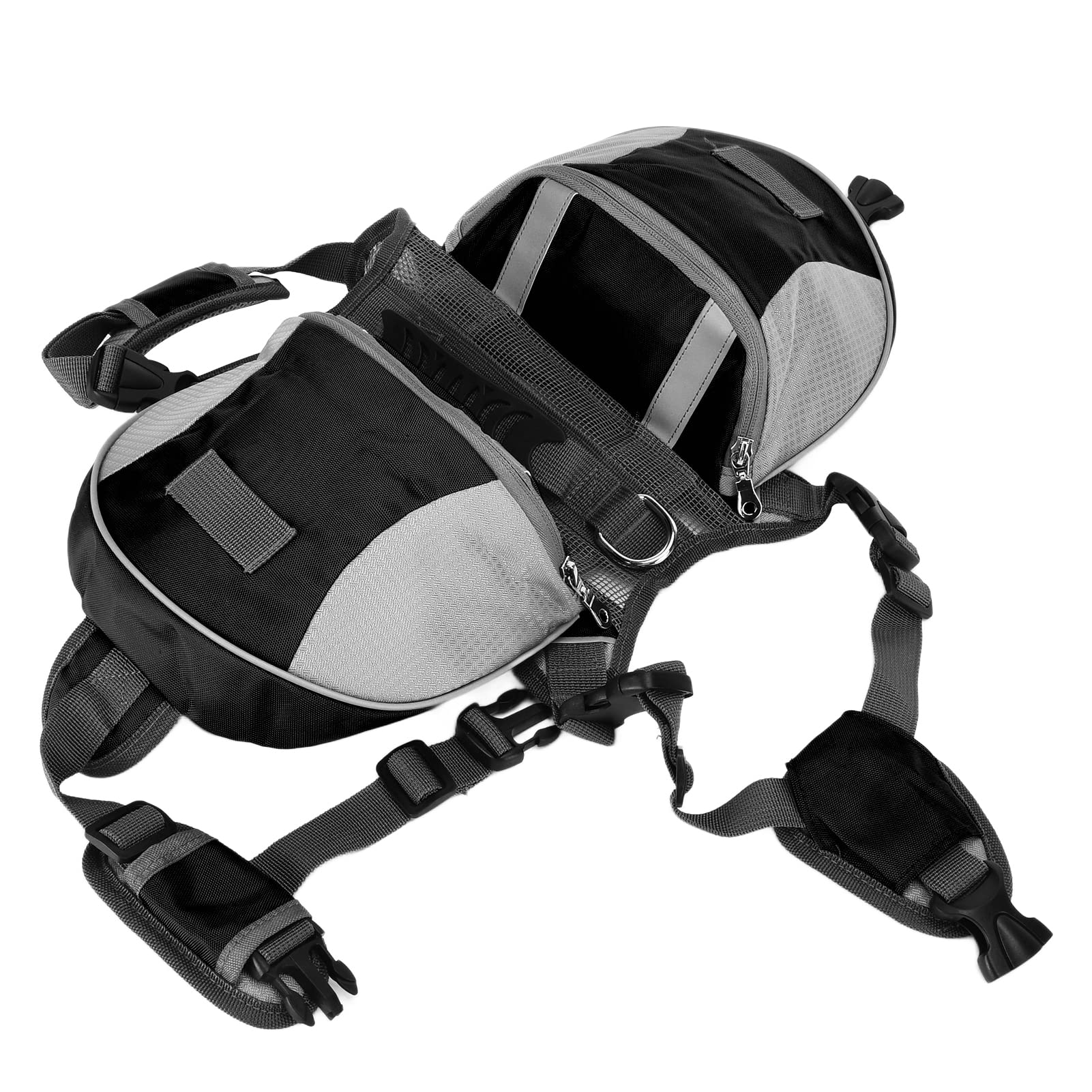 Sac à Dos de Randonnée pour Chien, Sac de Selle pour Chien, Sac à Dos Réglable avec Poches Latérales et Bandes Réfléchissantes pour Chiens de Petite, Moyenne et Grande Taille,