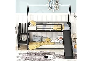 Kids Bunk Bed with Slide, Twin over Twin Bunk Bed