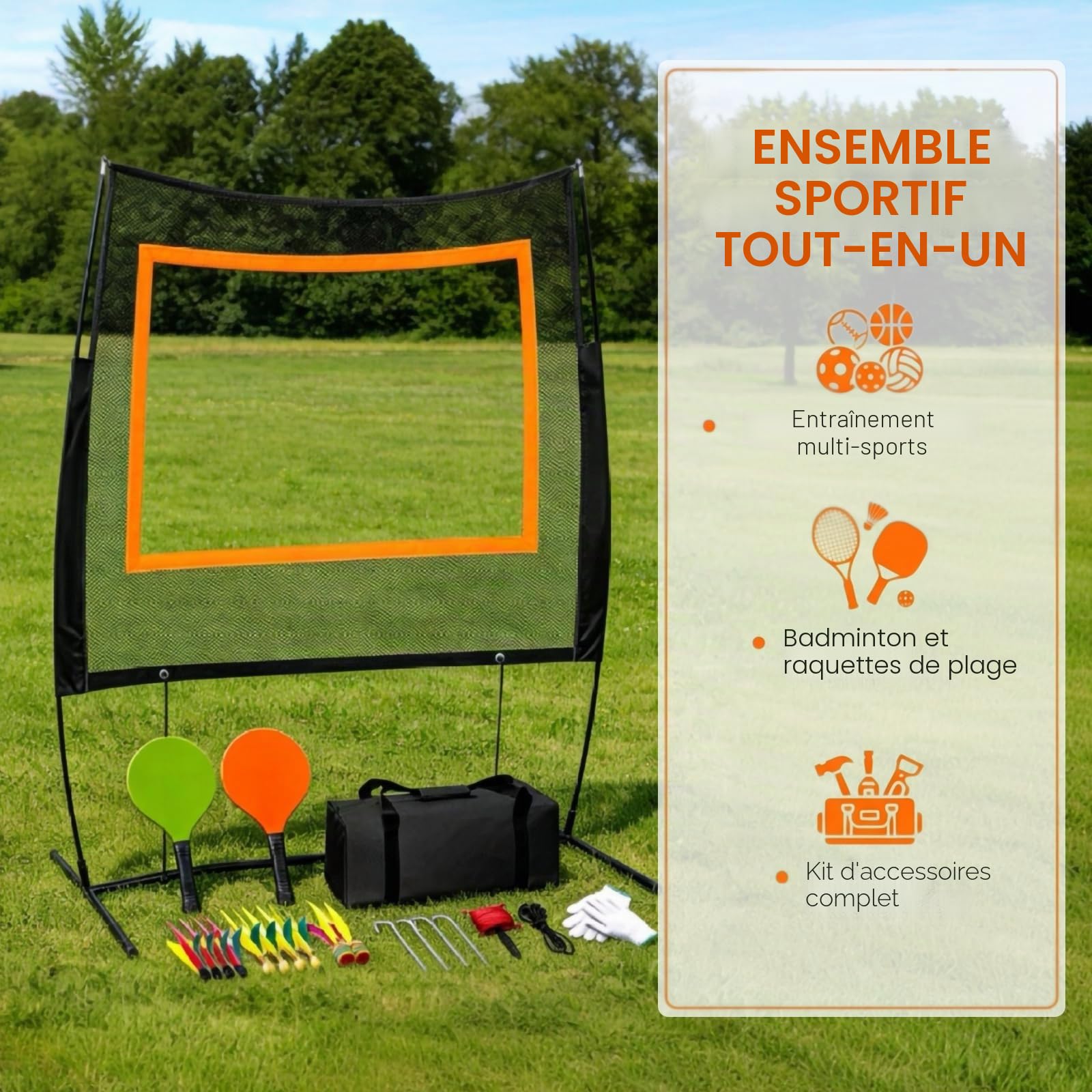 Filet Badminton Extérieur & Intérieur, Set Pickleball 5 en 1 avec Raquette Badminton, Filet de Badminton Polyvalent pour Jardin, Plage, Jeux en Famille