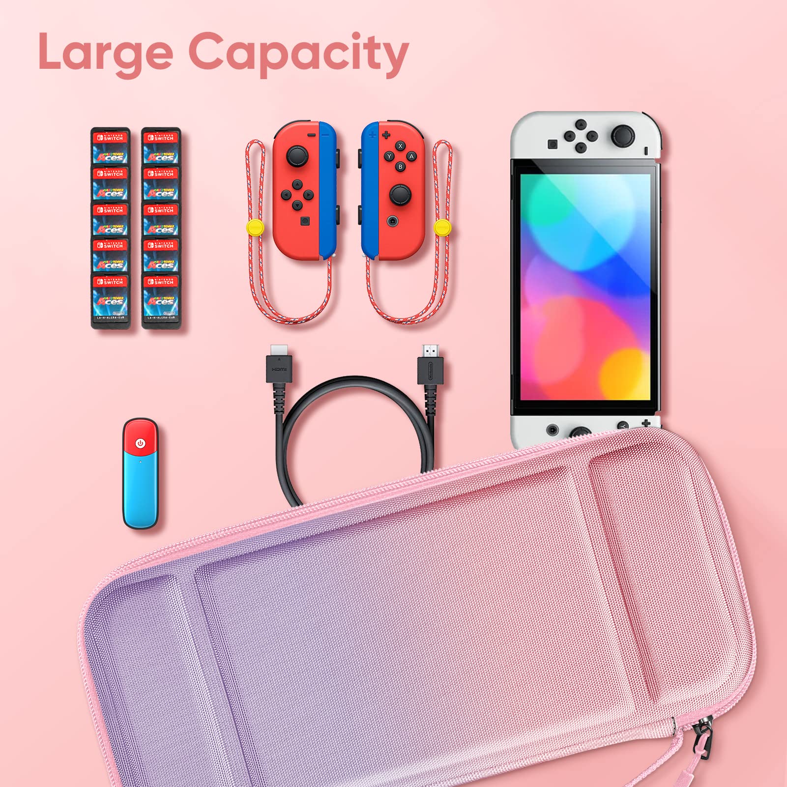 Fintie Torba do noszenia do modelu Nintendo Switch/Switch OLED – [odporna na uderzenia] twarda obudowa do przechowywania z 10 uchwytami na karty do gry, pasek mocujący do konsoli Nintendo Switch i akcesoriów, Fantasy Ombre