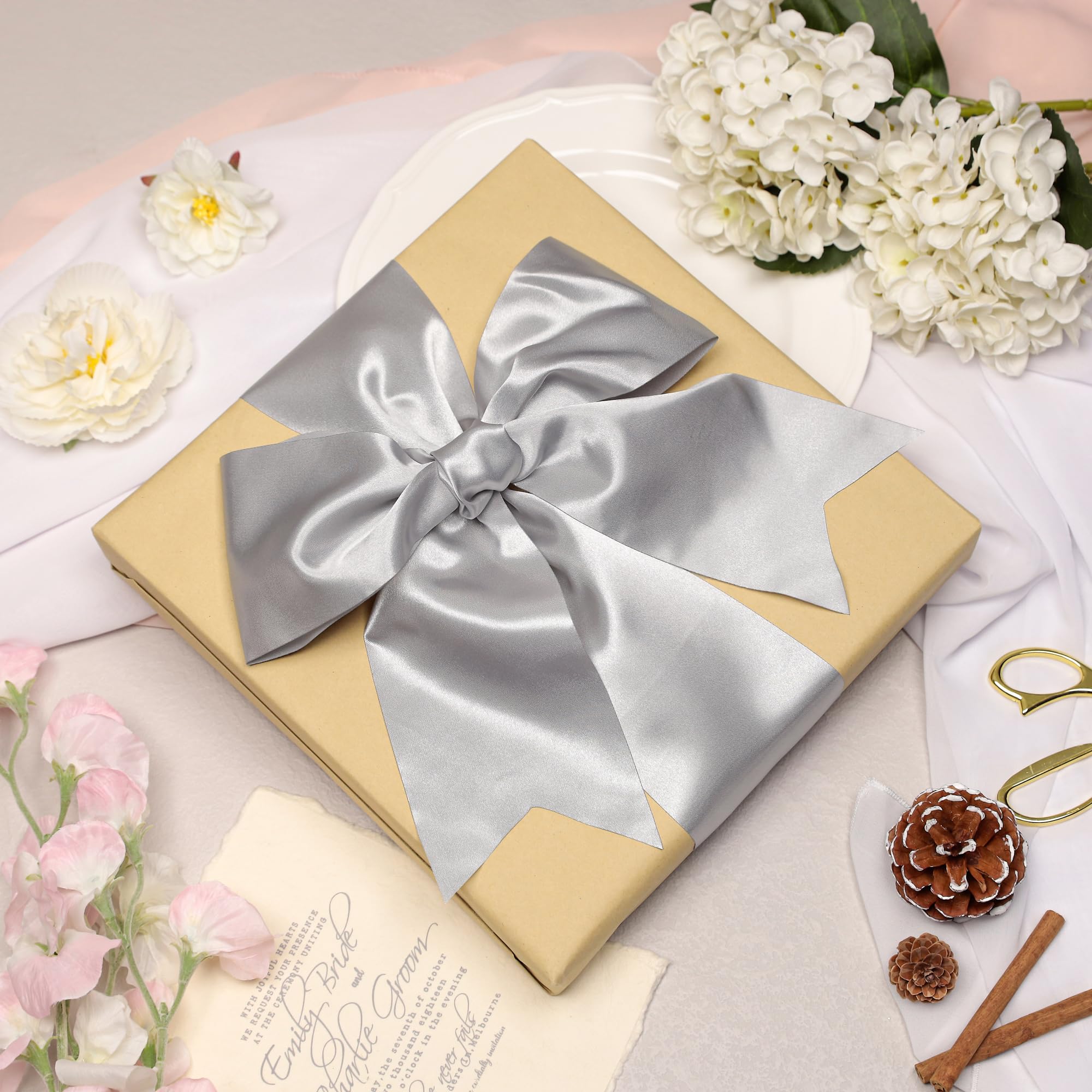 Kryvus Silver Satin Ribbon, 100mm x 20M Wide Silver Ribbon, Solid Large Ribbons for Cutting Ceremony Grand Opening - Image 4