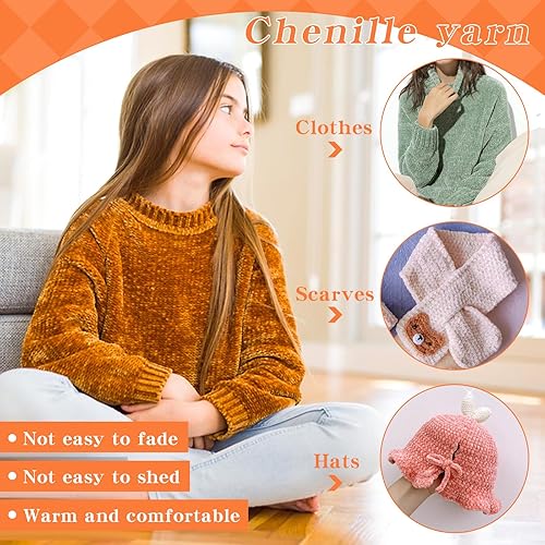 Miniatura 7 de 3 hilos de felpilla para ganchillo de 3.5 oz100 g, hilo de terciopelo, hilo suave para tejer a ganchillo, hilo de chenilla para manualidades de