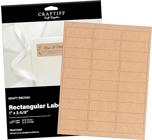 1 x 2 58 pulgadas Rectángulo Pegatinas Kraft Etiquetas Papel Imprimible Color Marrón, 750 etiquetas, 25 hojas, para impresora de inyección de tinta