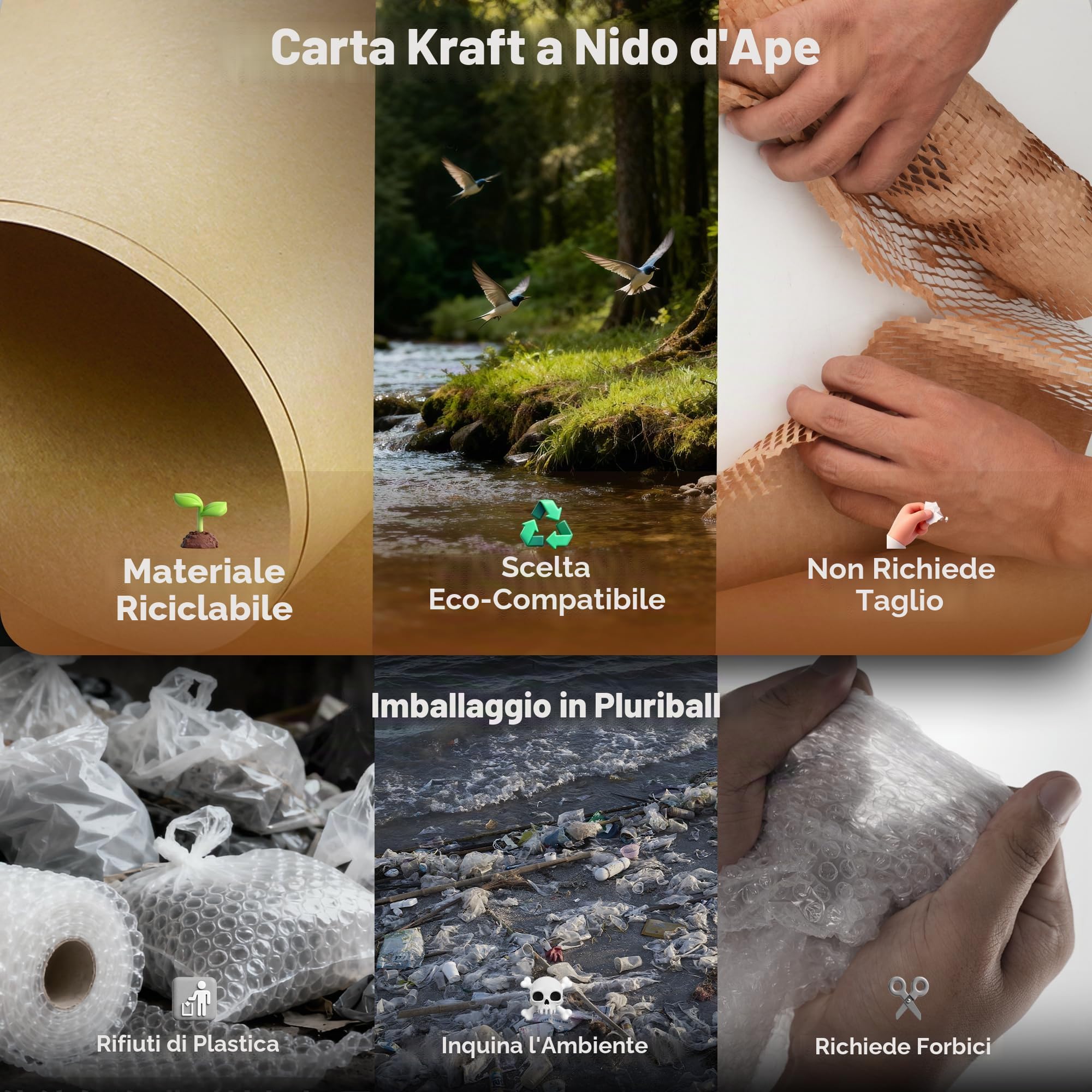 Tera Carta a nido d'ape Kraft 30 cm × 30 m 80 gsm 1,6× estensibile ecologica riciclabile biodegradabile