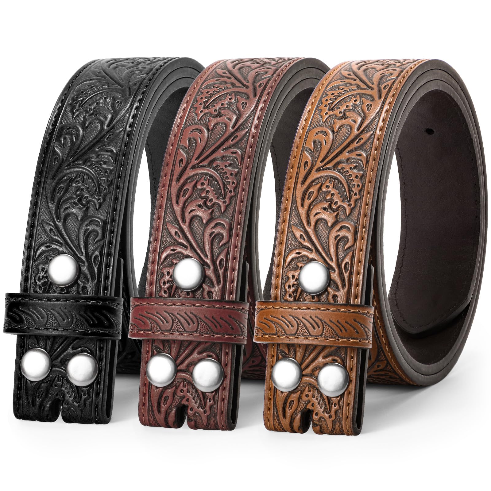 BELTROAD 3 Pack Western Belts for Men Women without Buckle Cowboy Belt for Buckle Mens Western Leaher Belt