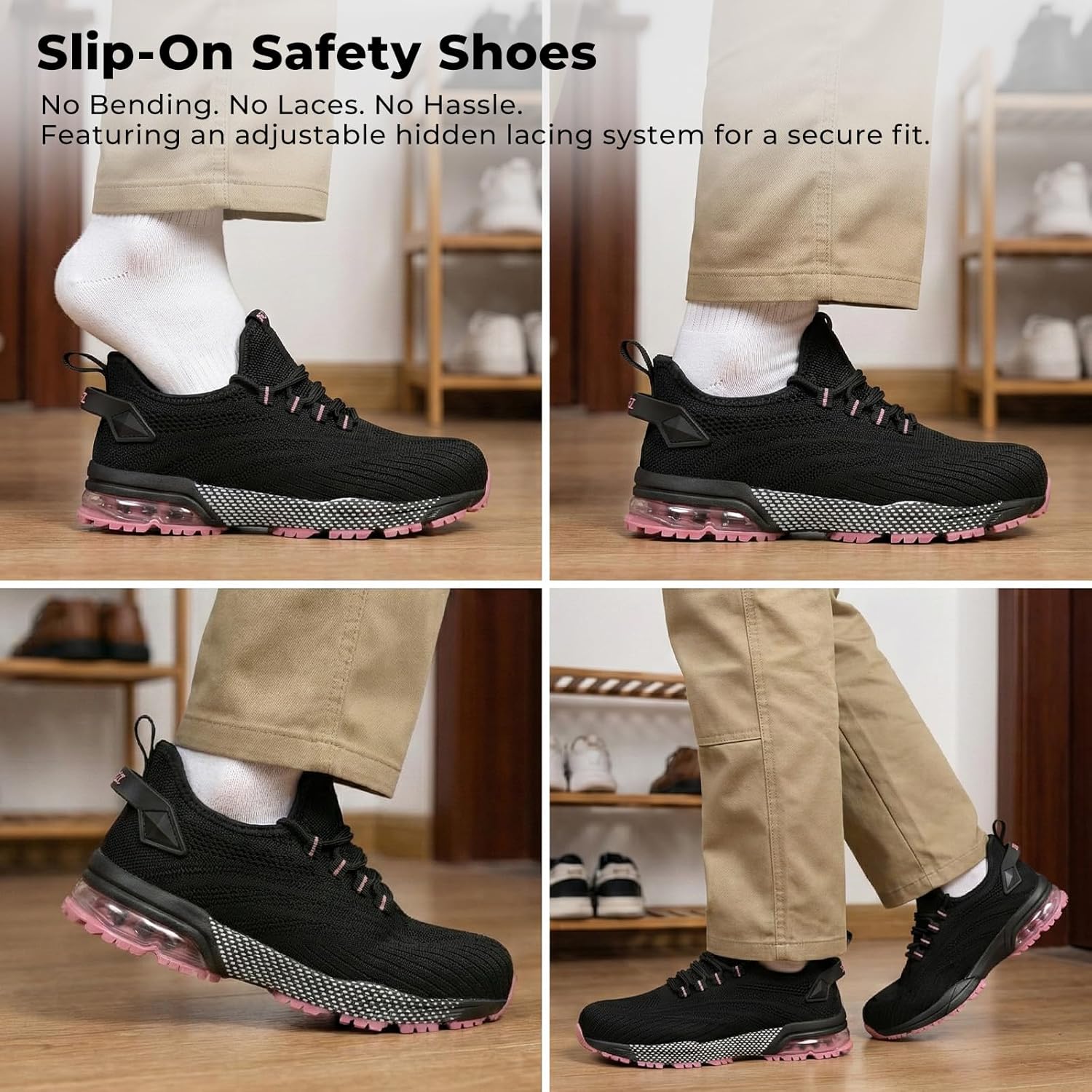 SPIEZ Safety Shoes for Women, Composite Toe Work Shoes with Air Cushioned Comfort, Lightweight Puncture Proof Safety Sneakers for Work and Daily Wear, Black Pink/Purple US4.5–10 - Image 7