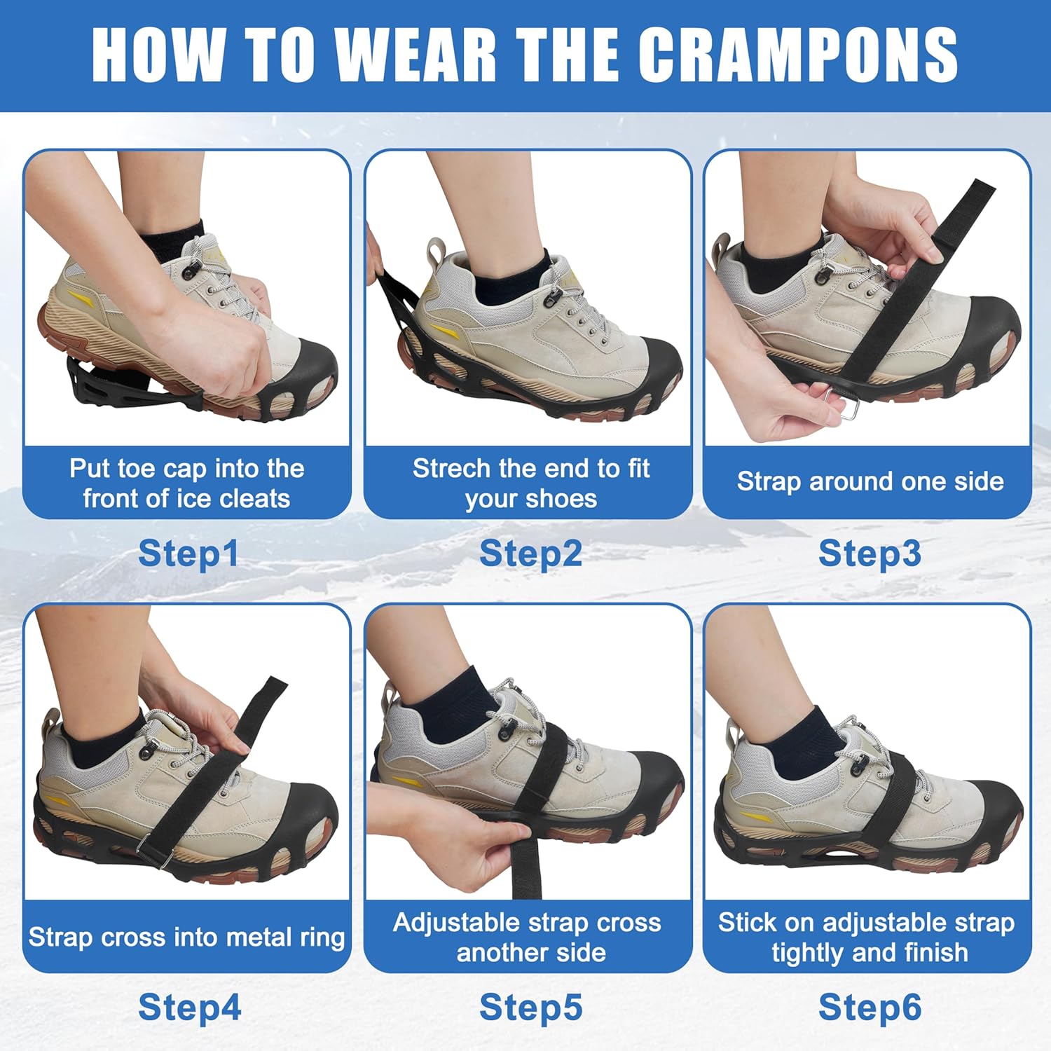 Crampons Ice Cleats Snow Traction Cleats for Shoes and Boots Walk Traction Cleats Ice Grippers Anti-Slip 28 Steel Shoe Spikes for Snow and Ice Stretch Rubber Footwear
