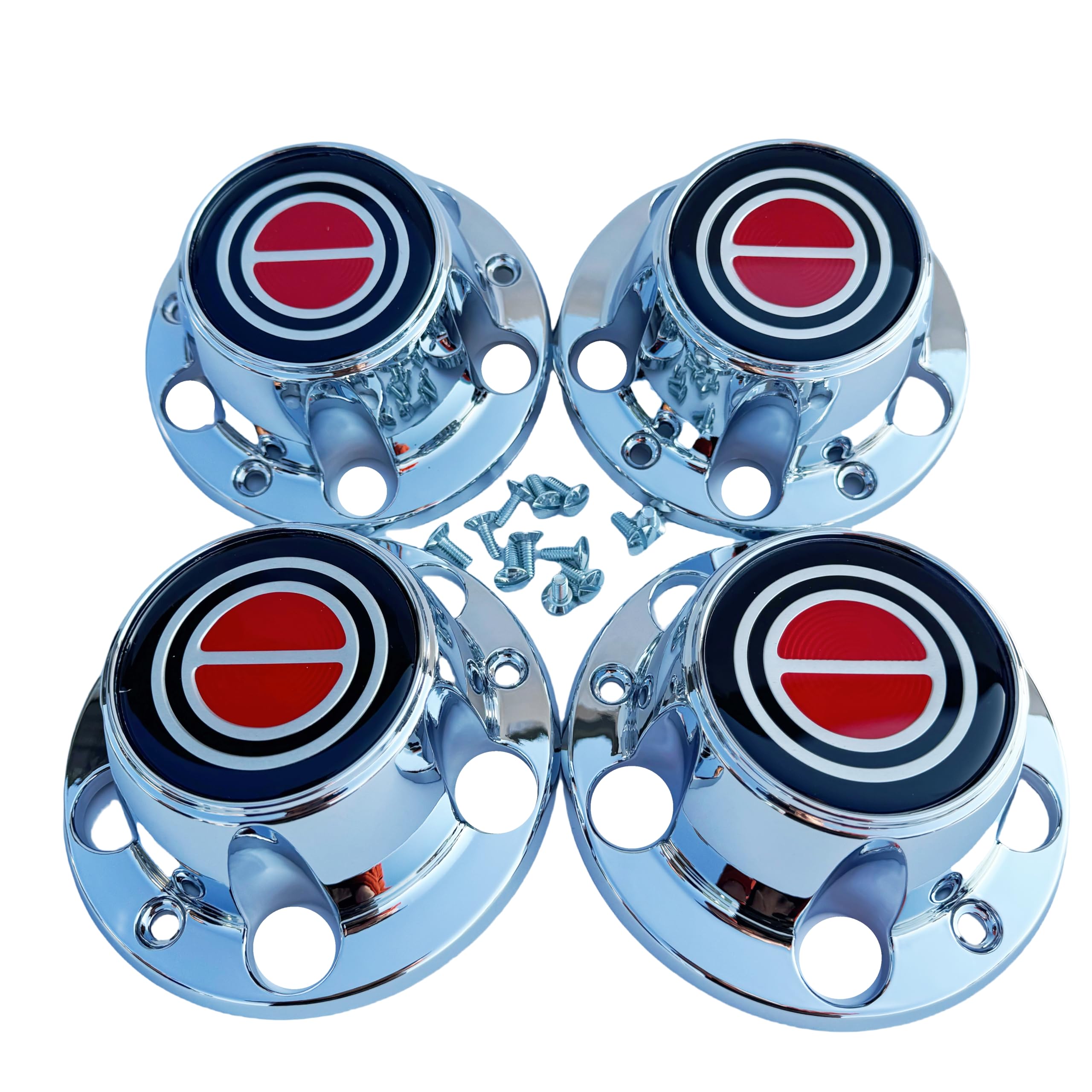 1980-1996 FORD F150 BRONCO VAN Chrome Wheel Hub Center Caps RED Center 4 PCS