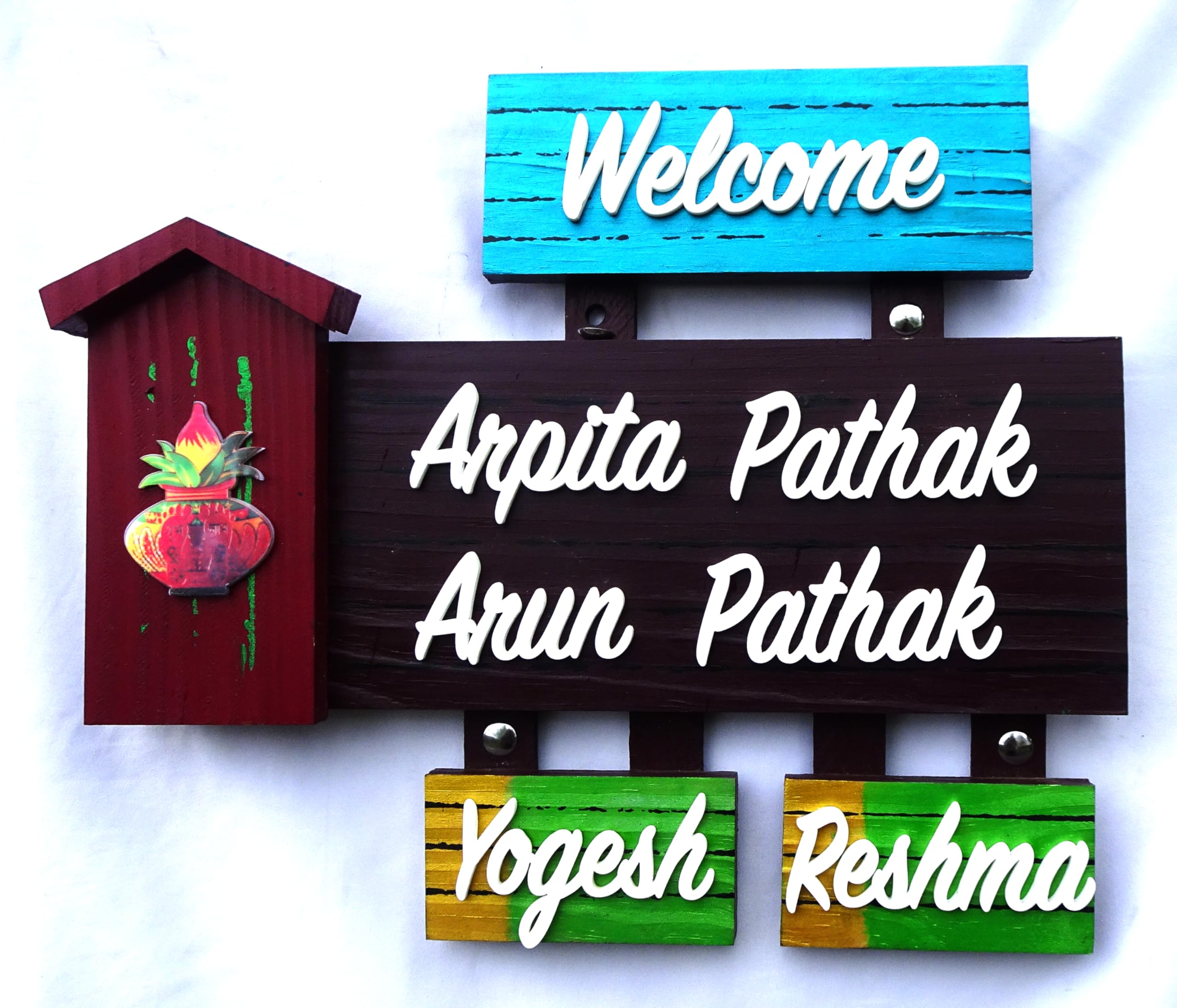 Wooden Name Plate for Home Entrance | Wall/Door Mounted Outdoor Name Board with 3D Acrylic Letters Multicolor name board | Customizable House/Flat/Office Number Plate (Multi Color)-image-32
