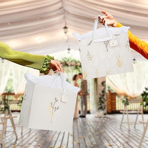 Miniatura 6 de Juego de 2 bolsas de regalo hermosas  Bolsas grandes de 13 pulgadas con asas, incluye papel de seda a juego, tarjetas y calcomanías, reutilizables y