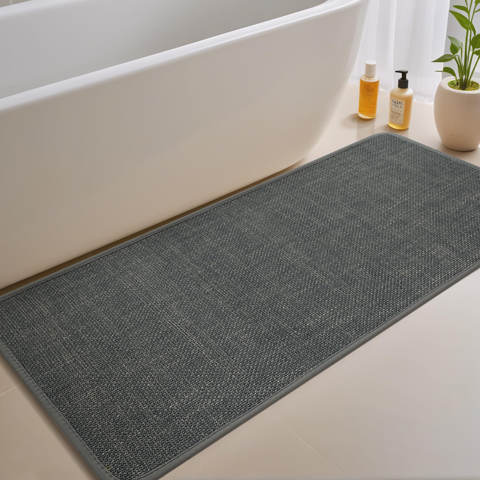 Bath Mats Rubber Backing Non Slip Bathroom Rugs Water Absorbent Bath Mat, Ultra Thin Low Pile Bath Rugs Fits Under Door, Machine Washable Home Decor Accessories(Dark Grey, 60 x 120cm)