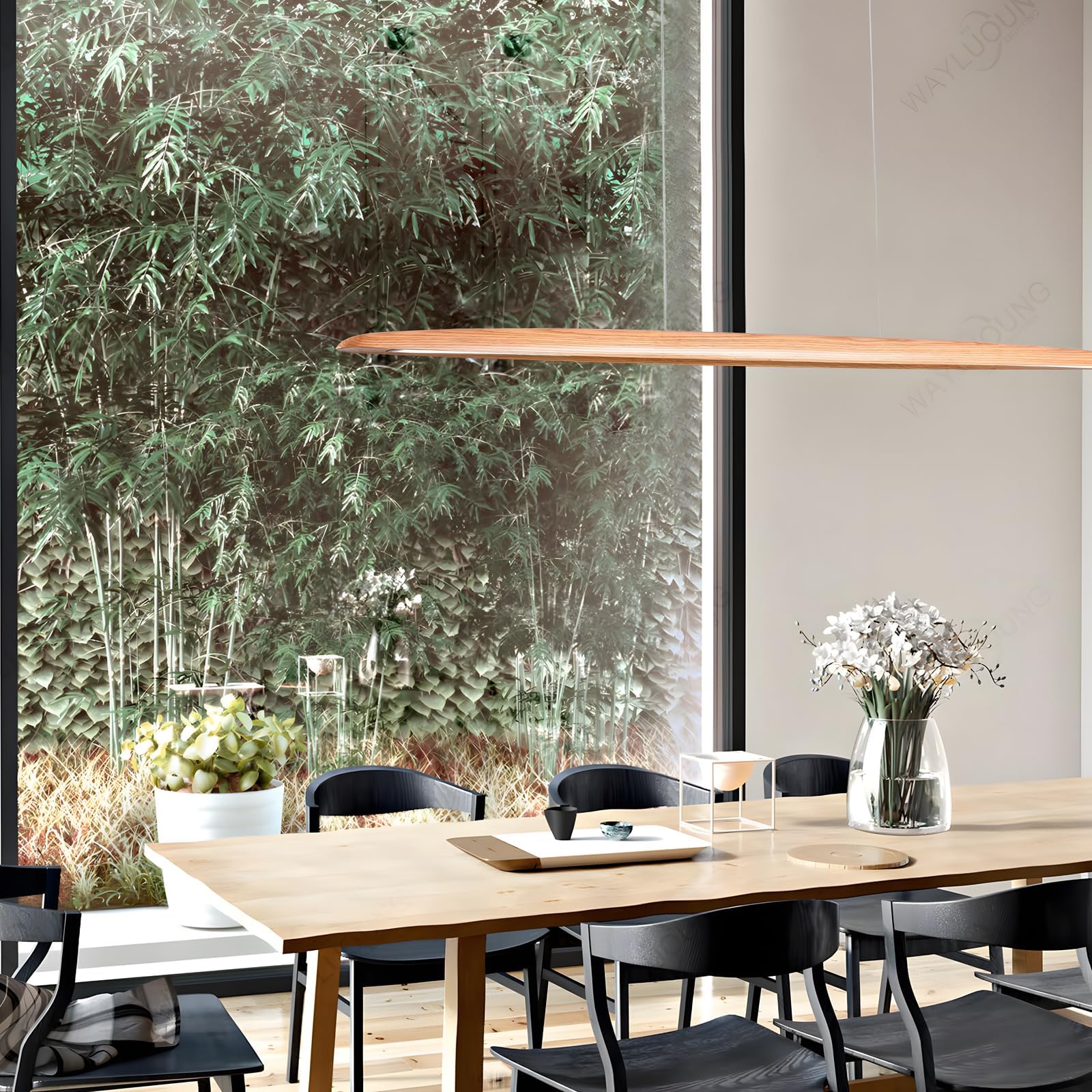 LED Holz Pendelleuchte Esstisch Pendelleuchte, Dimmbar mit Fernbedienung Pendellampe, Höhenverstellbar, Modernes Geradliniges Design Wohnzimmerlampe Hängend für Büro Esszimmer (100cm)