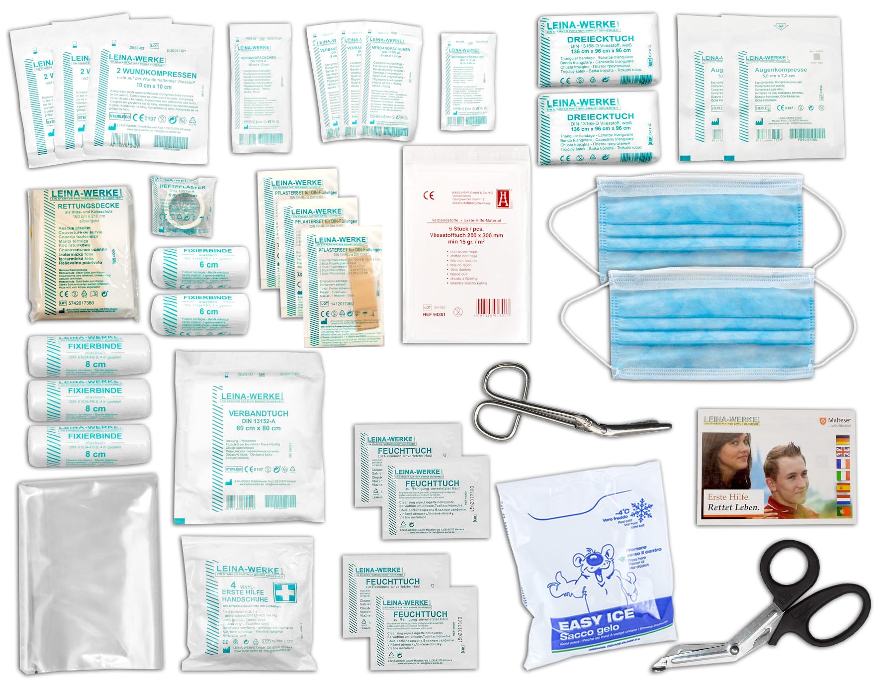 Erste-Hilfe-Koffer GASTRO Komplettpaket für Küchenbetrieb & Lebensmittelindustrie - aktuelle DIN/EN 13157 inkl.Augenspülung + Brandgel + detektierbare Pflaster + Hydrogelverbände + Aushang & Aufkleber