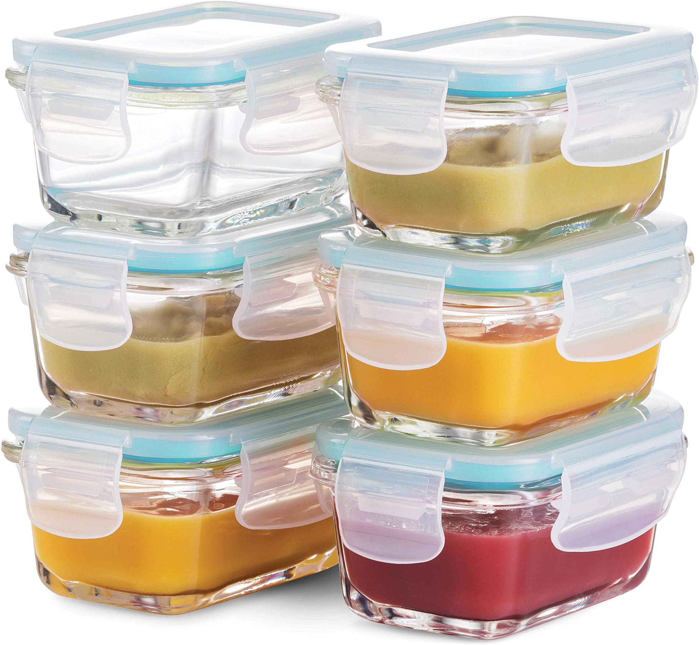 FineDine Small Glass Meal Prep Food Storage Container - Airtight, Leakproof, Microwave & Dishwasher Safe - Perfect for Snacks, Dips, 6 Count - Teal
