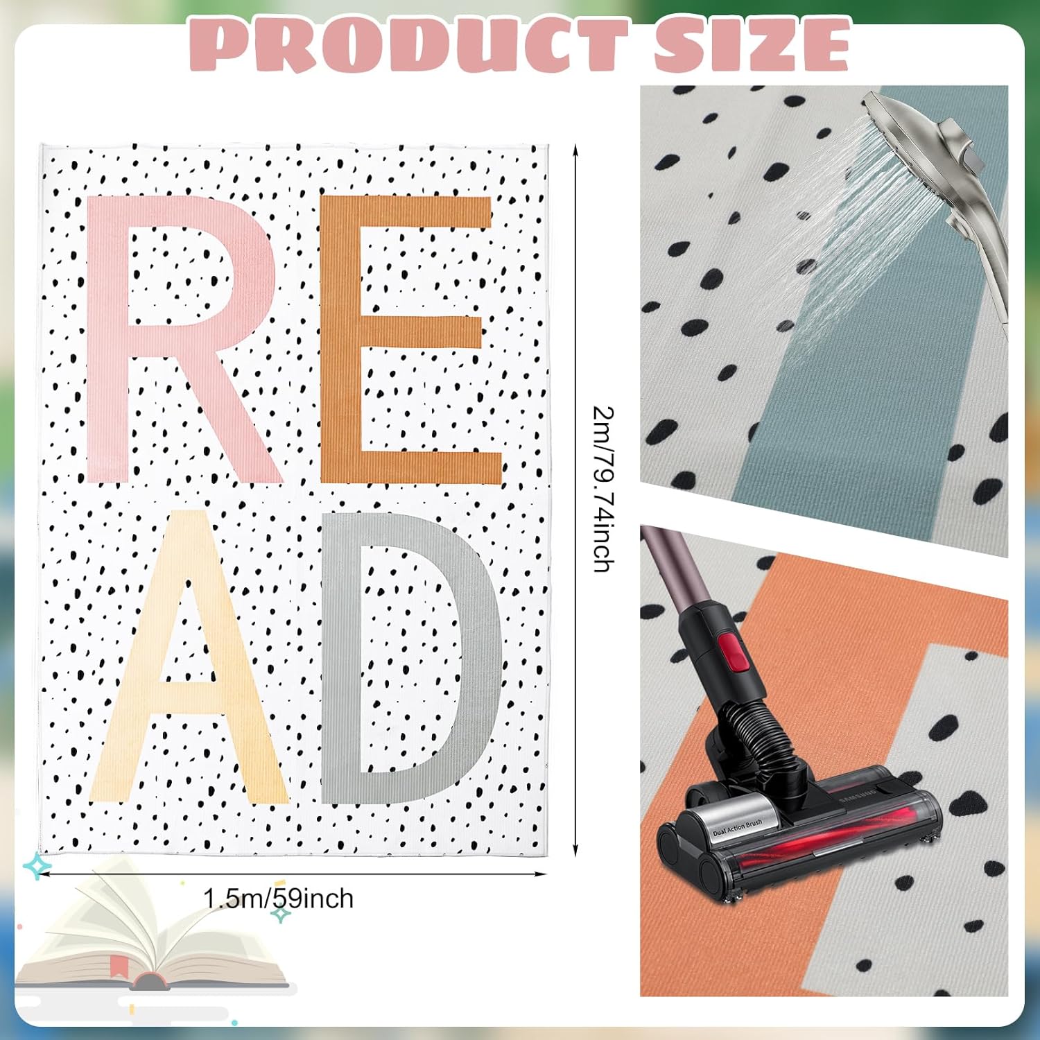 Large Classroom Rug 4.9 x 6.6 ft Read Classroom Carpets with Rubber Backing Class Carpets Playmat Read Rug Decor for Library Preschool Nursery Daycare Reading Nook Bedroom Playroom