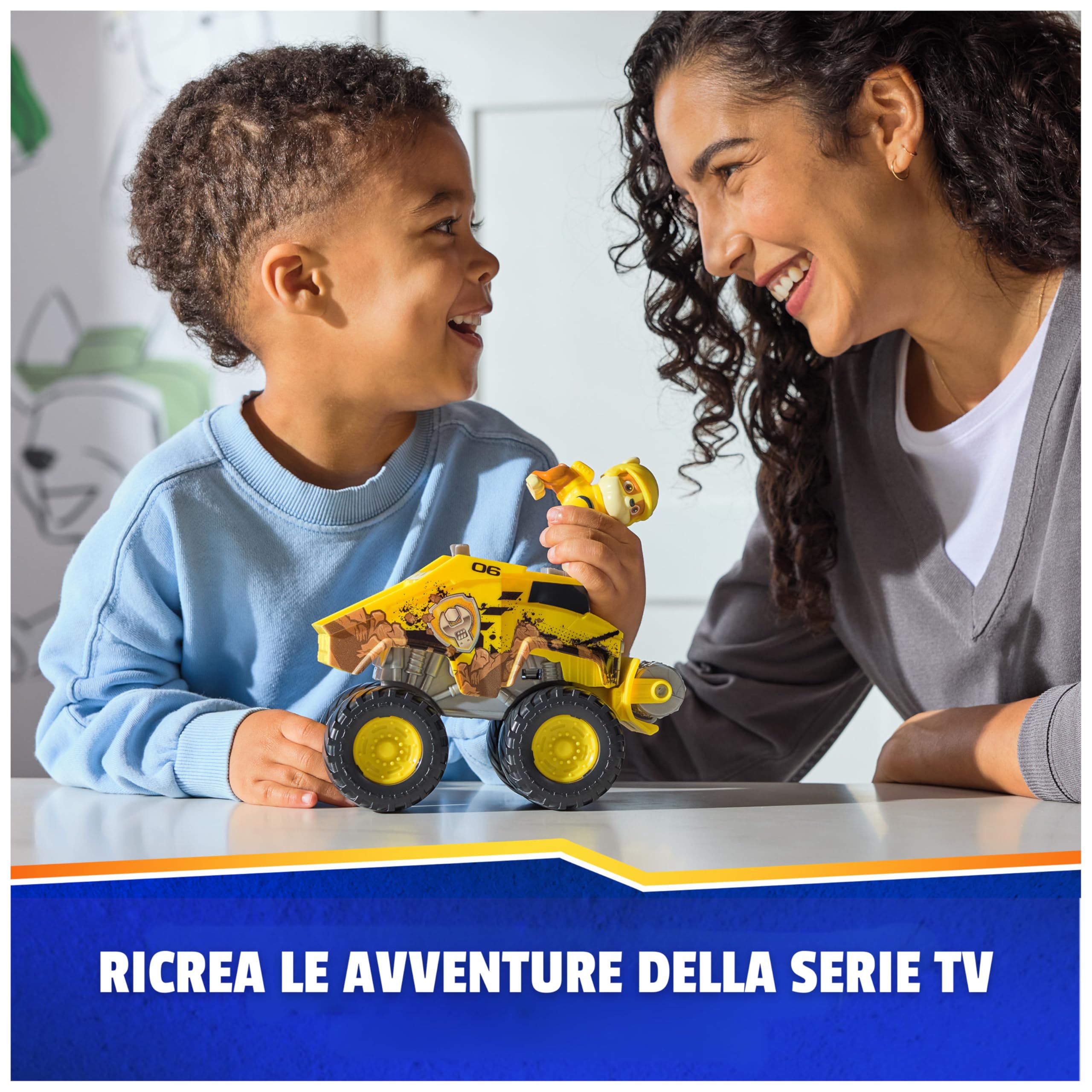 Paw Patrol: Rescue Wheels, Bulldozer di Rubble, Veicolo Giocattolo con Trasformazione e Personaggio Collezionabile, Giocattoli per Bambini e Bambine, 3+ Anni