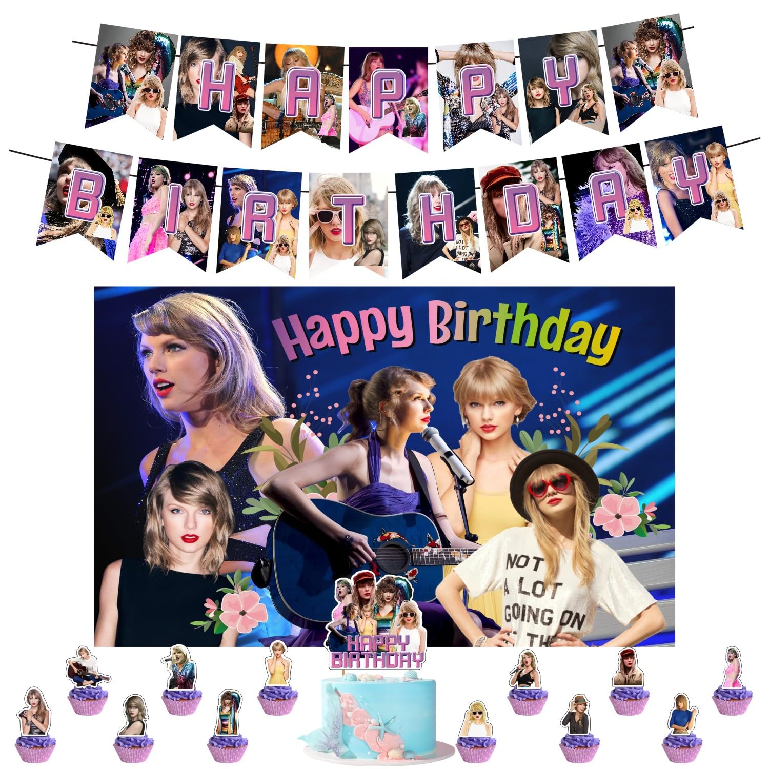 TS Birthday Decorations, Birthday Party Supplies Include Happy Birthday Banner, Cake Topper and Cupcake Toppers for Girls Party Decor