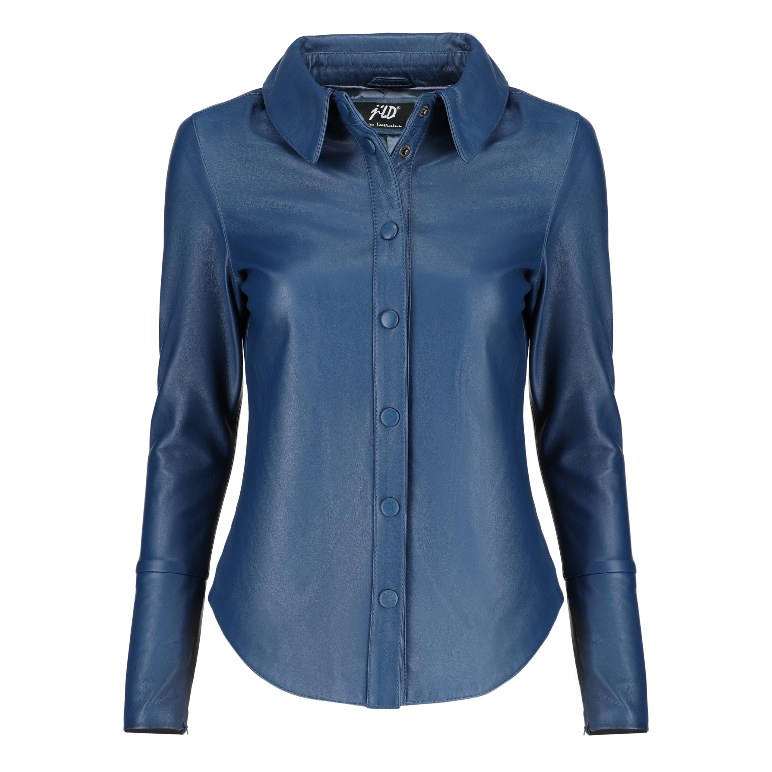 Jild Casual Shirt Leather Jacket Women - Long Sleeve Snap Button Down Soft Lambskin Leather Shacket Regular and Plus Size