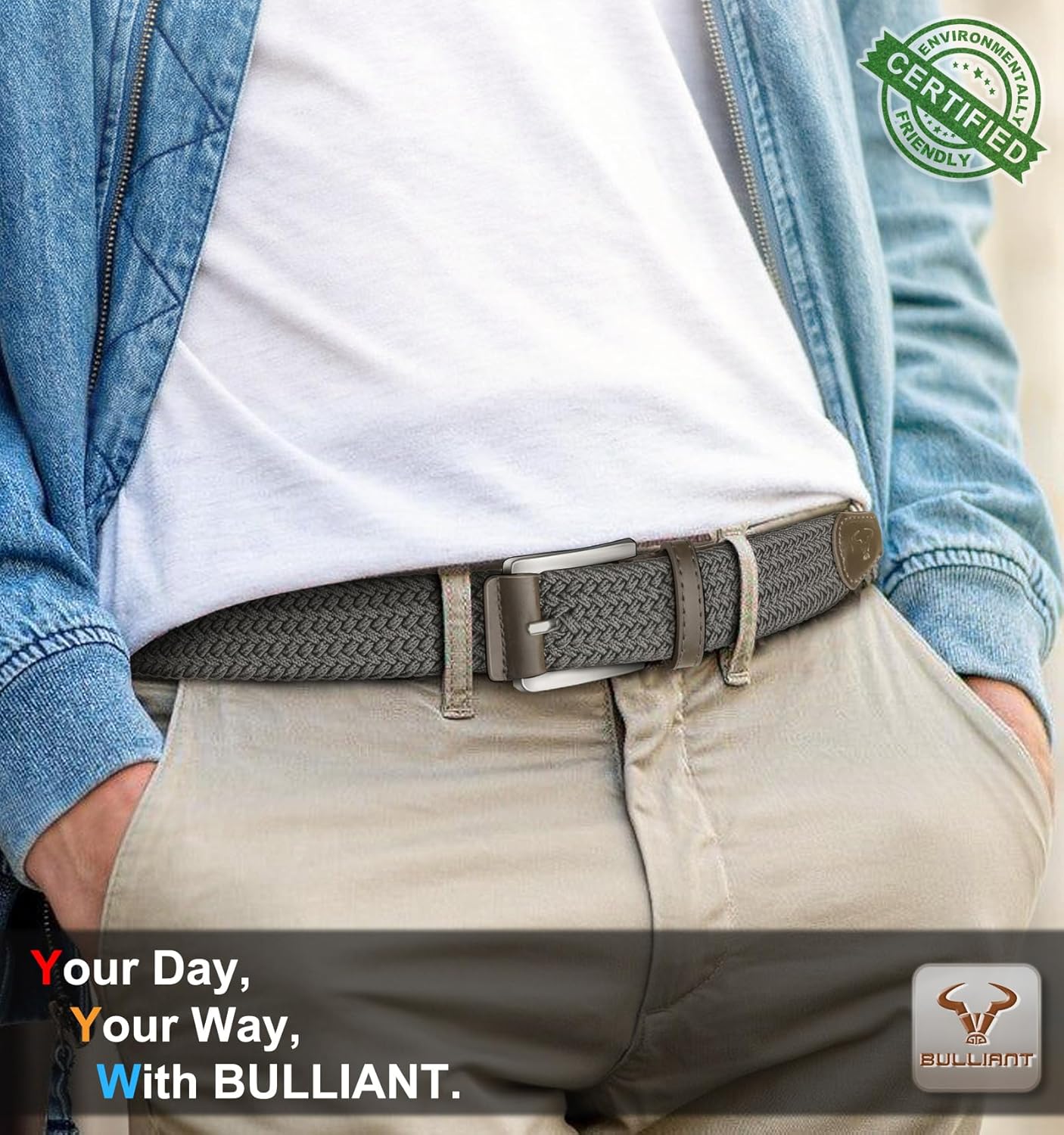 BULLIANT Stretch Belt Men,Mens Gift Woven Braided Web Belt 1 3/8 for Golf Casual Pants Shirts Jeans - Image 3